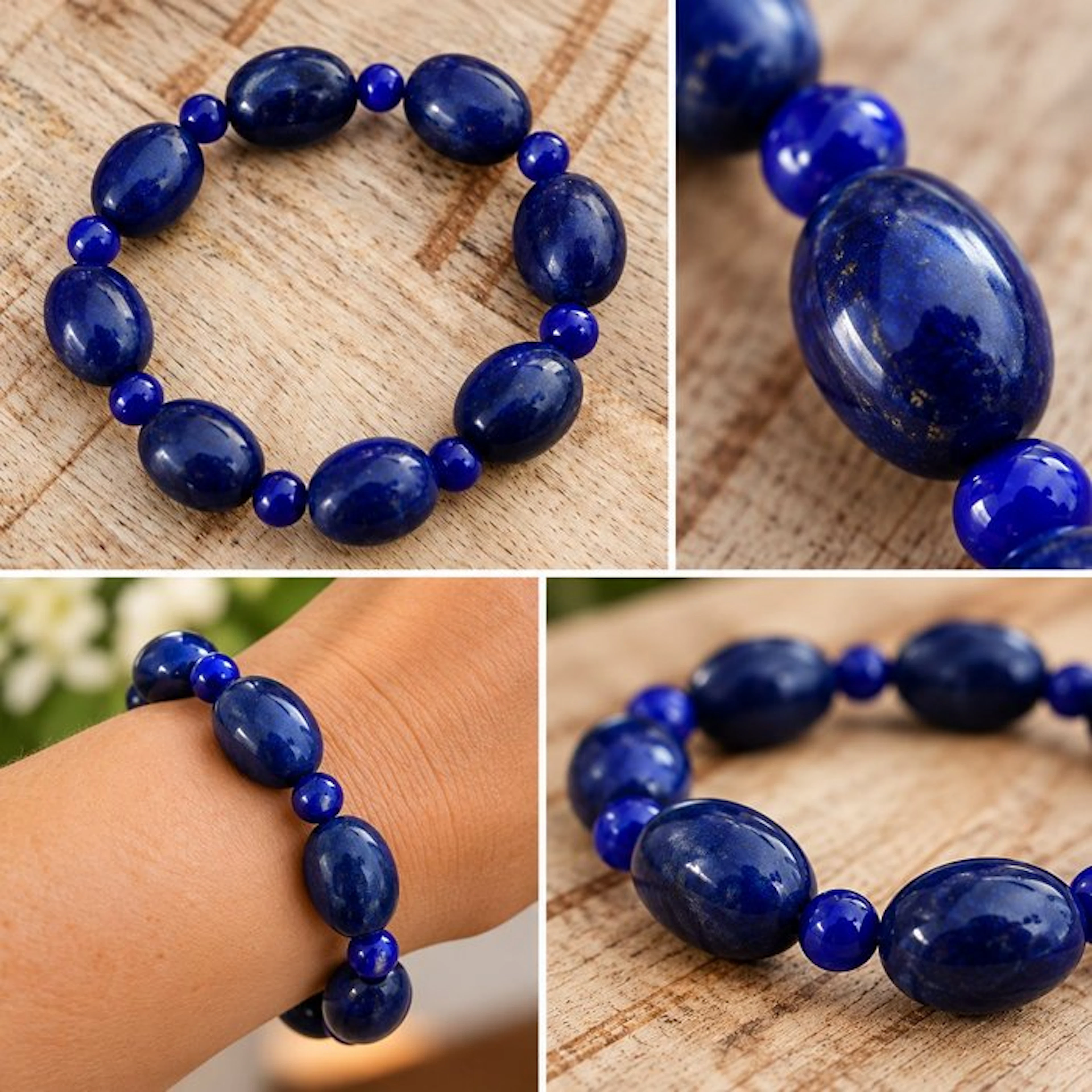Natural blue sapphires - 16-bead bracelet - 320 cts - Tested- 64 g