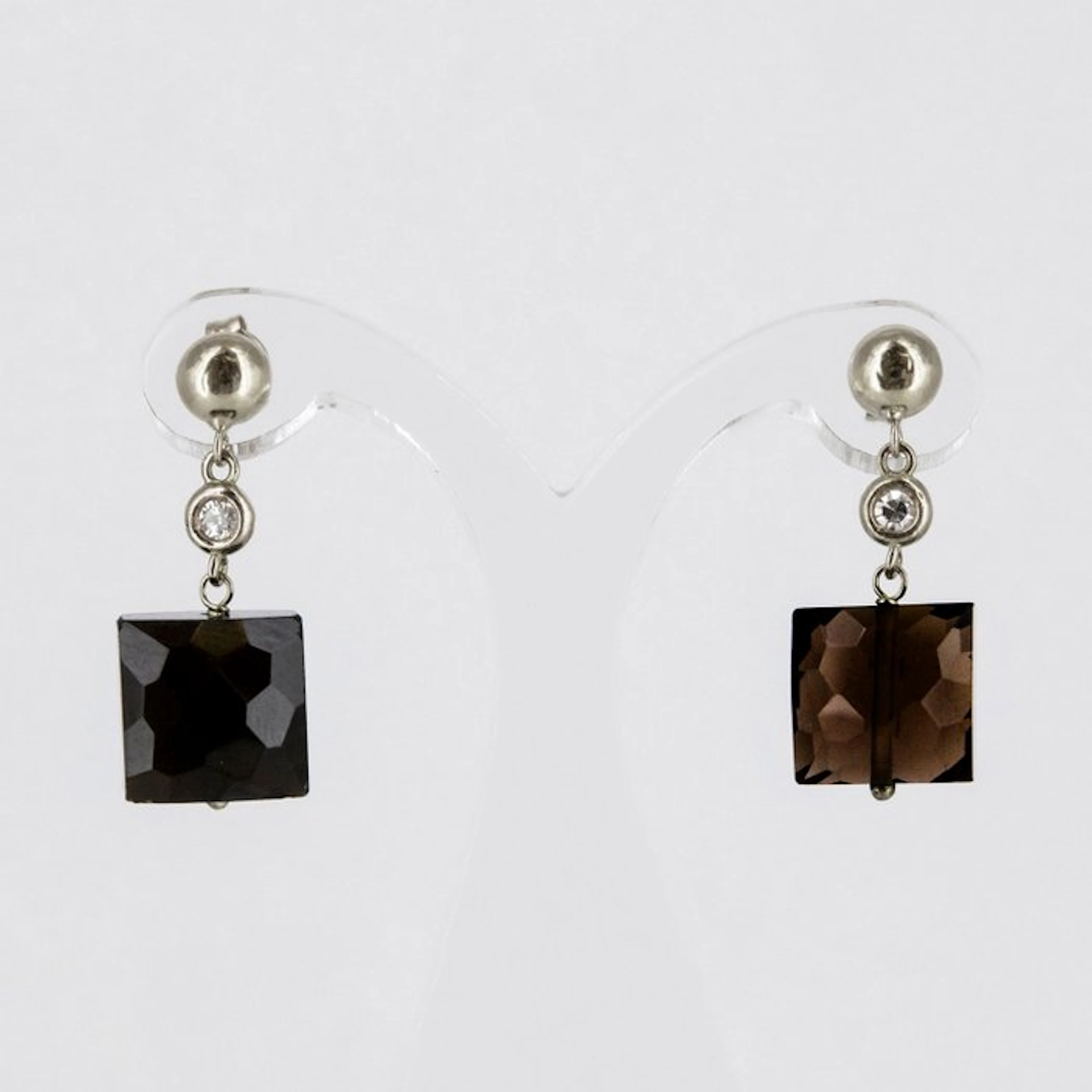 Earrings - 18 kt. White gold Quartz - Diamond