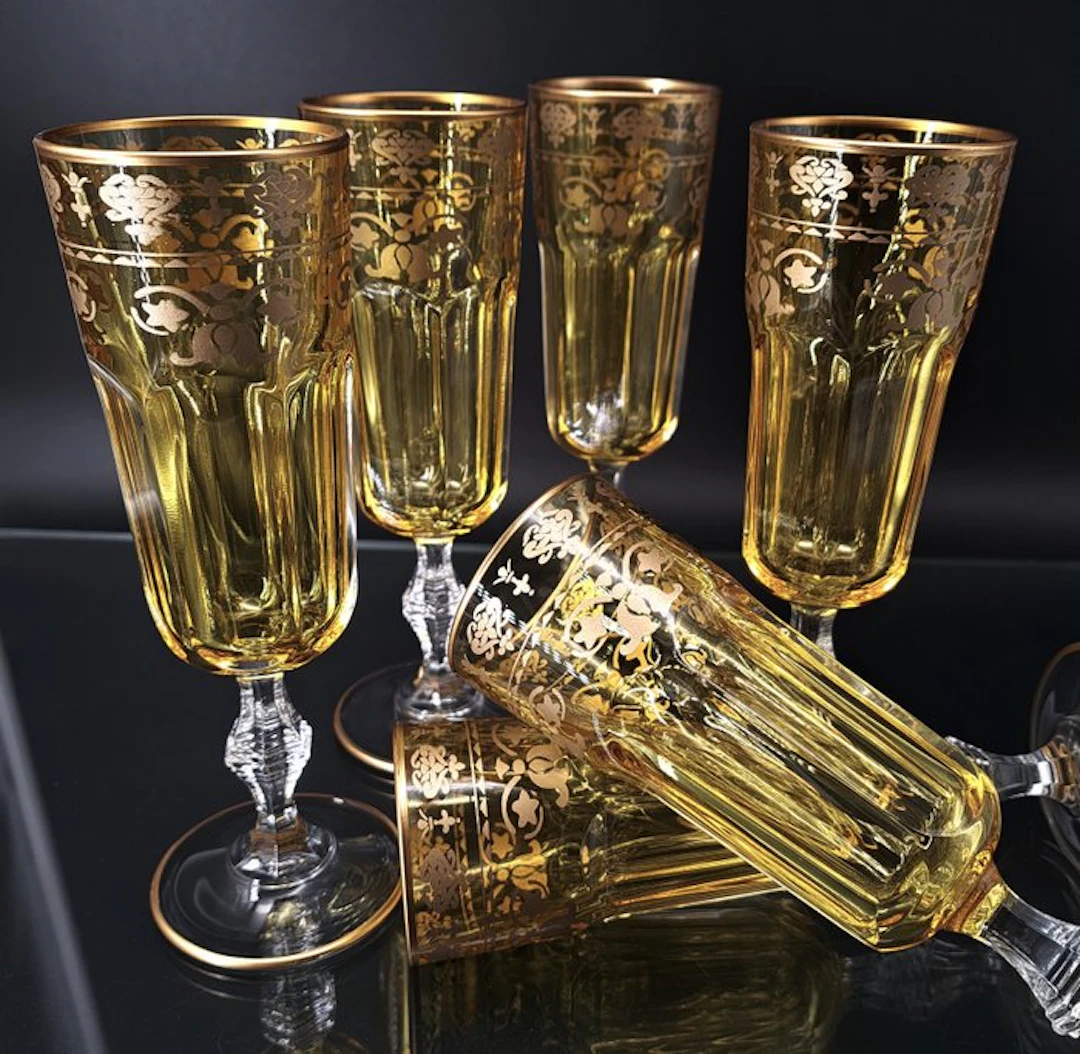 Artemisia - Champagne flute (6) - Lilium - Crystal, gold ducat