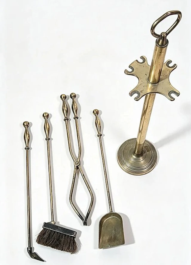 Fireplace accessory - Lacquered brass - 5-piece fireplace set