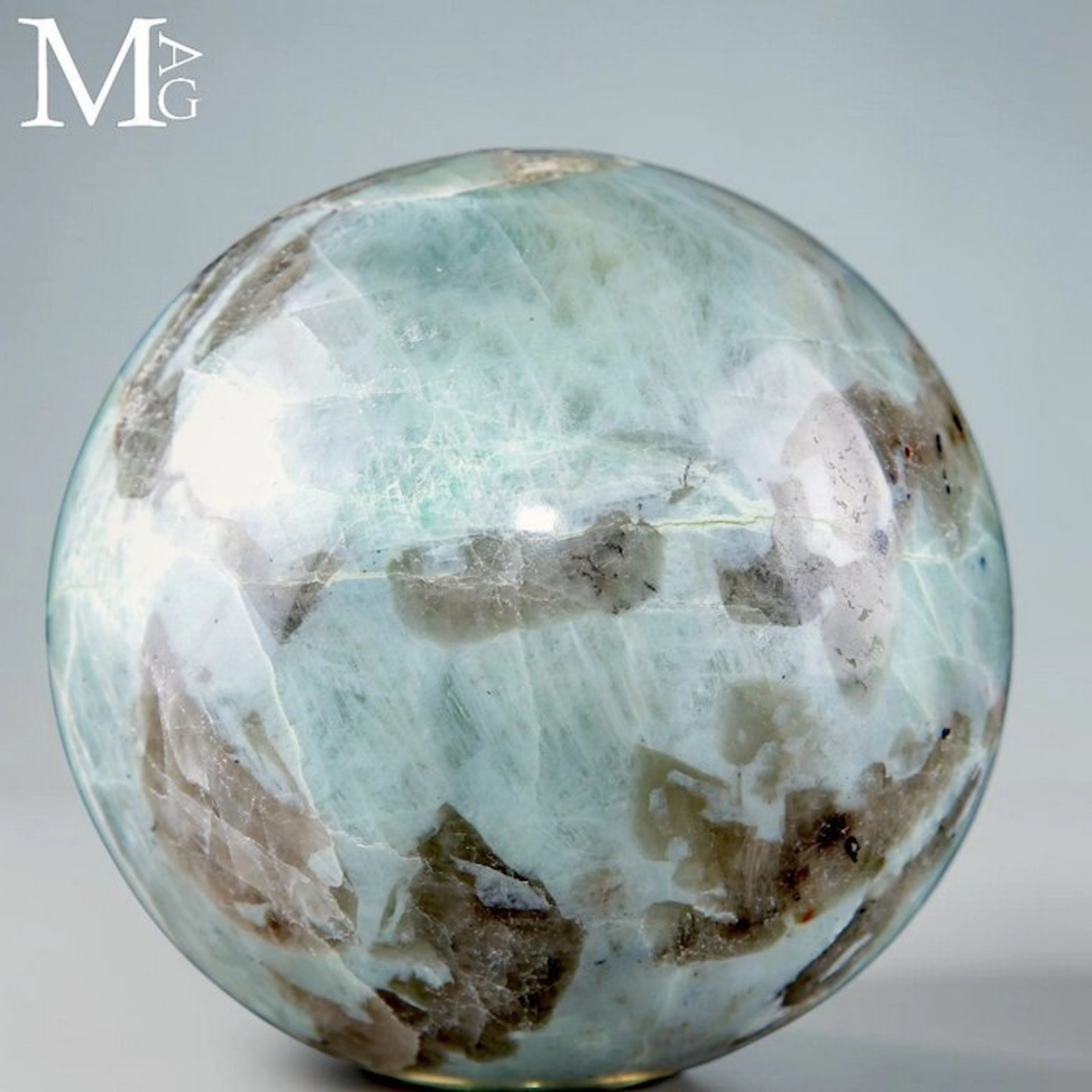 Green Amazonite with Smoky Quartz Inclusions - Massive...
