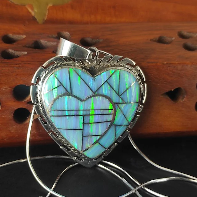 Opale CUORE Ciondolo con catenina silver 925 - Height...