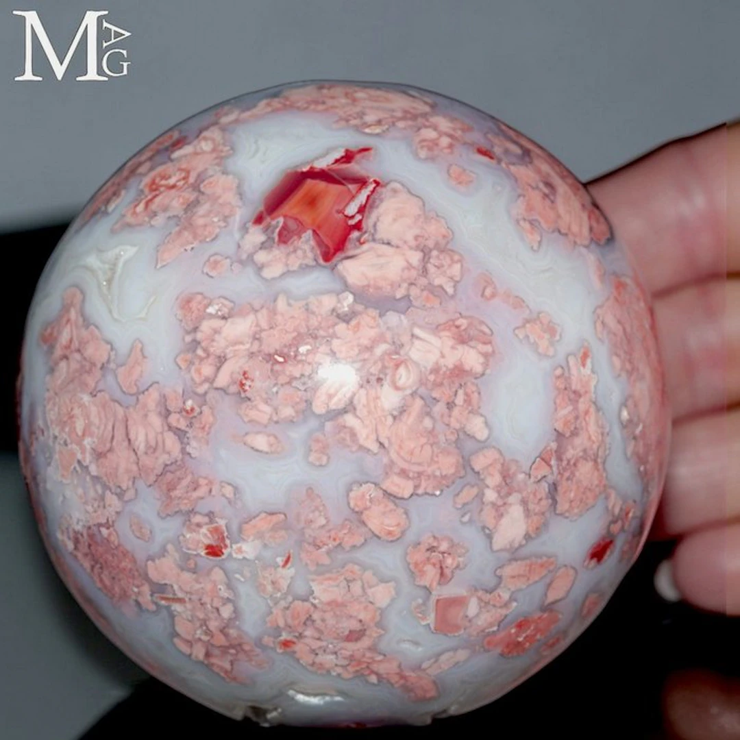 Captivating Sakura Agate Sphere - Delicate Pink Cherry...