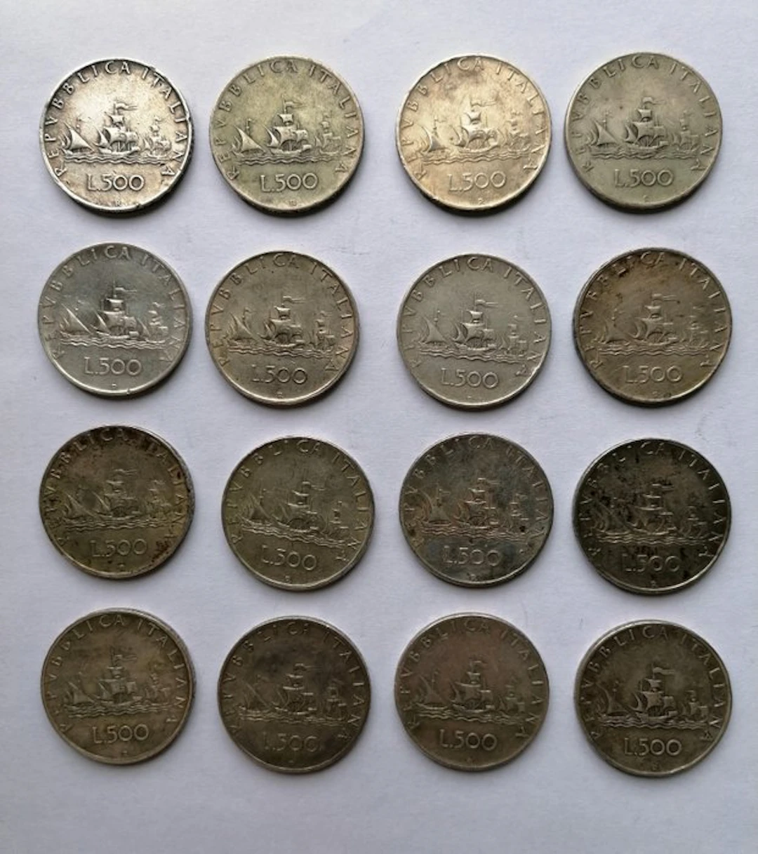 Italy. Repubblica 500 Lire argento (16 monete anni '50/'60)