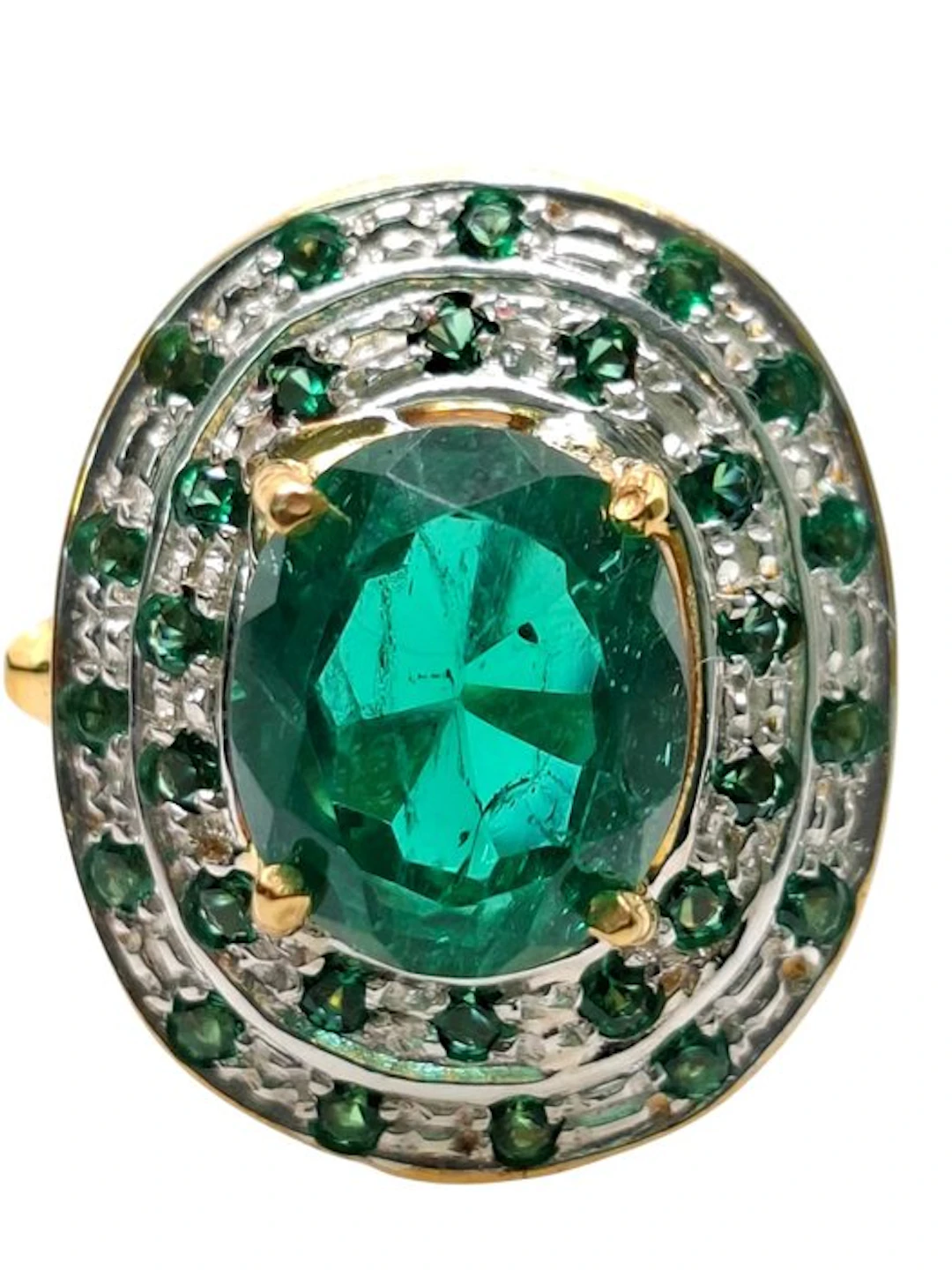 No reserve price - Ring - 9 kt. Silver, Yellow gold Emerald - Emerald