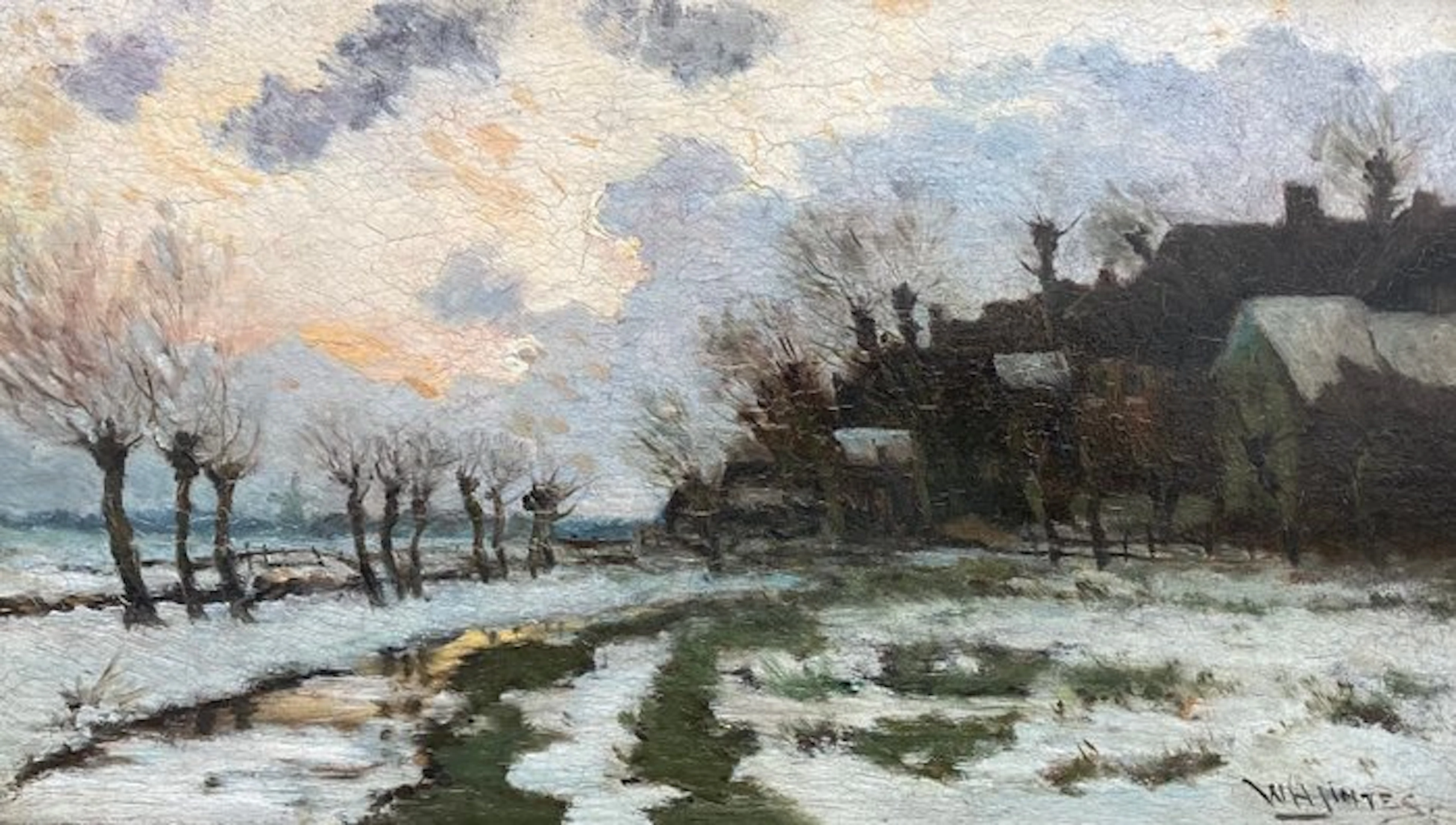 W H Jintes (1855-1924) - Boerderij in winters landschap
