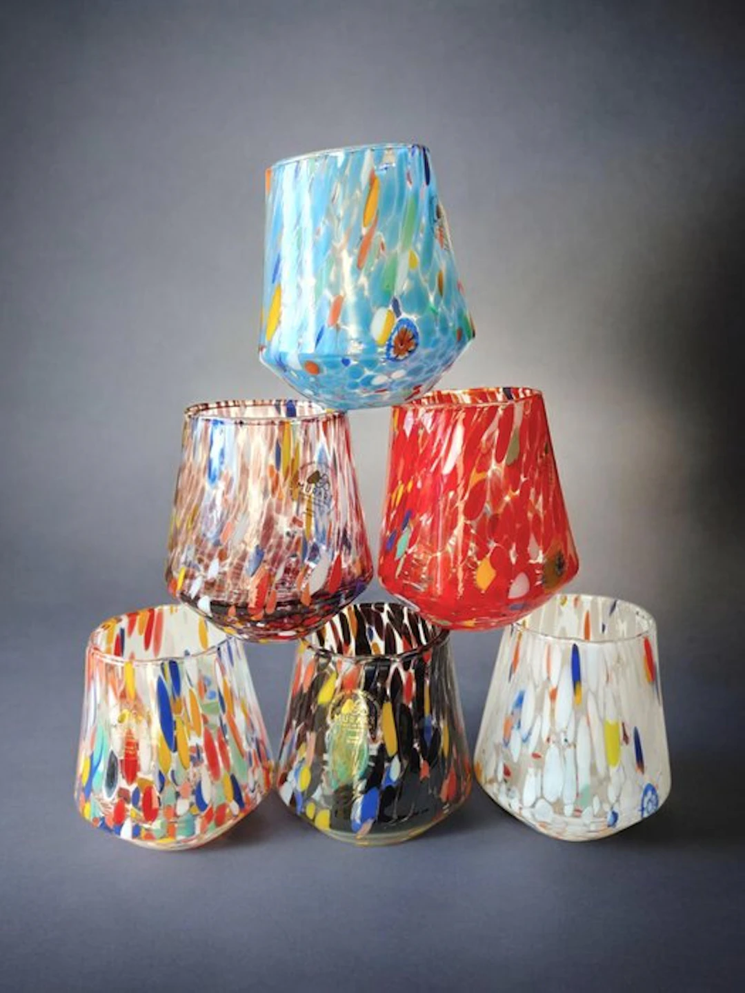 MurArt - Drinking set - Murano glass - Set of six glasses - Millefiori Murrine
