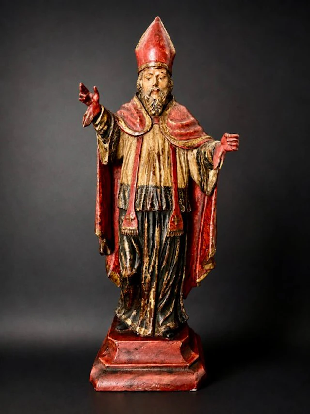 Statuette, Saint Nicolas - XVIIIème - 39 cm - Polychrome wood