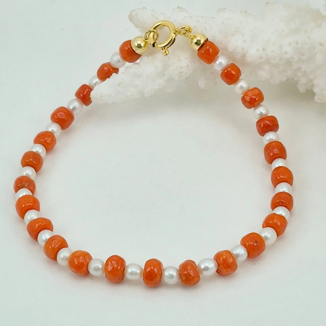 Coral - Silver, Gold-plated, NO RESERVE PRICE - Bracelet