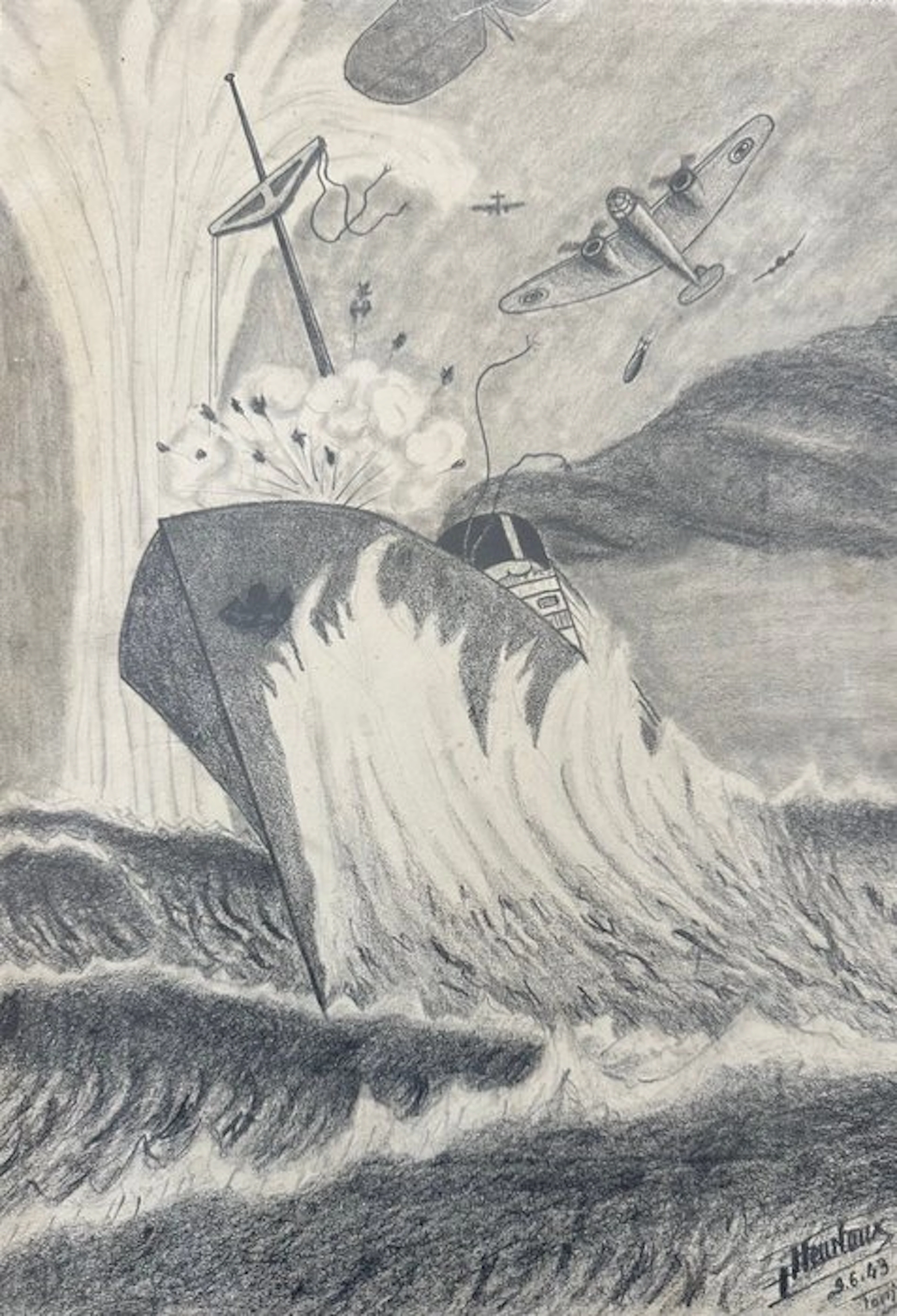 André Heurtaux - 1 Original drawing - la guerre . Paris 1943 . - 1943