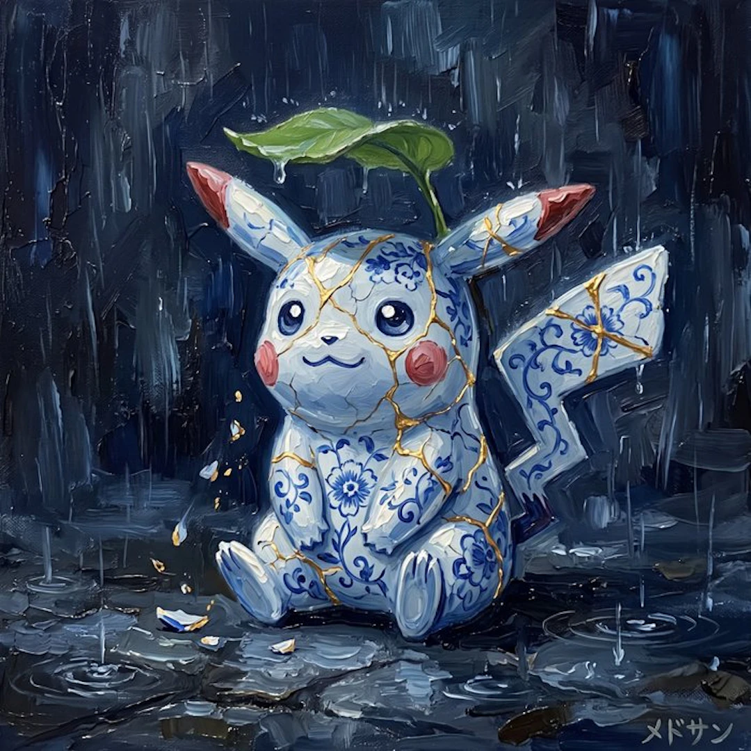 MEDSAN - Kintsugi Pikachu in the Rain (雨の中の金継ぎピカチュウ) - UNIQUE WORK