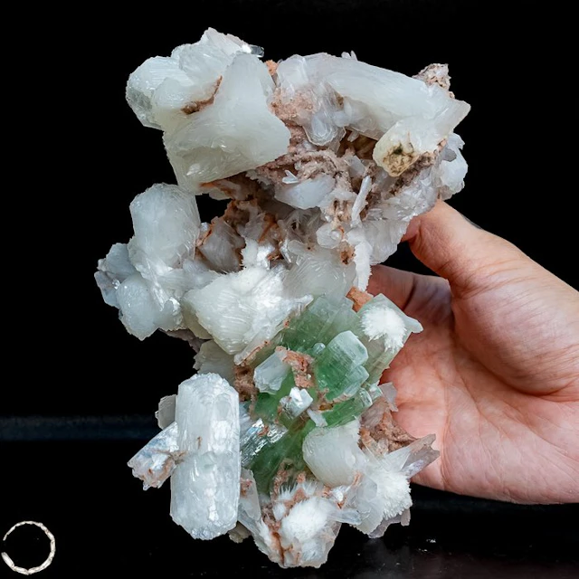 A rare natural green apophyllite crystal cluster with...