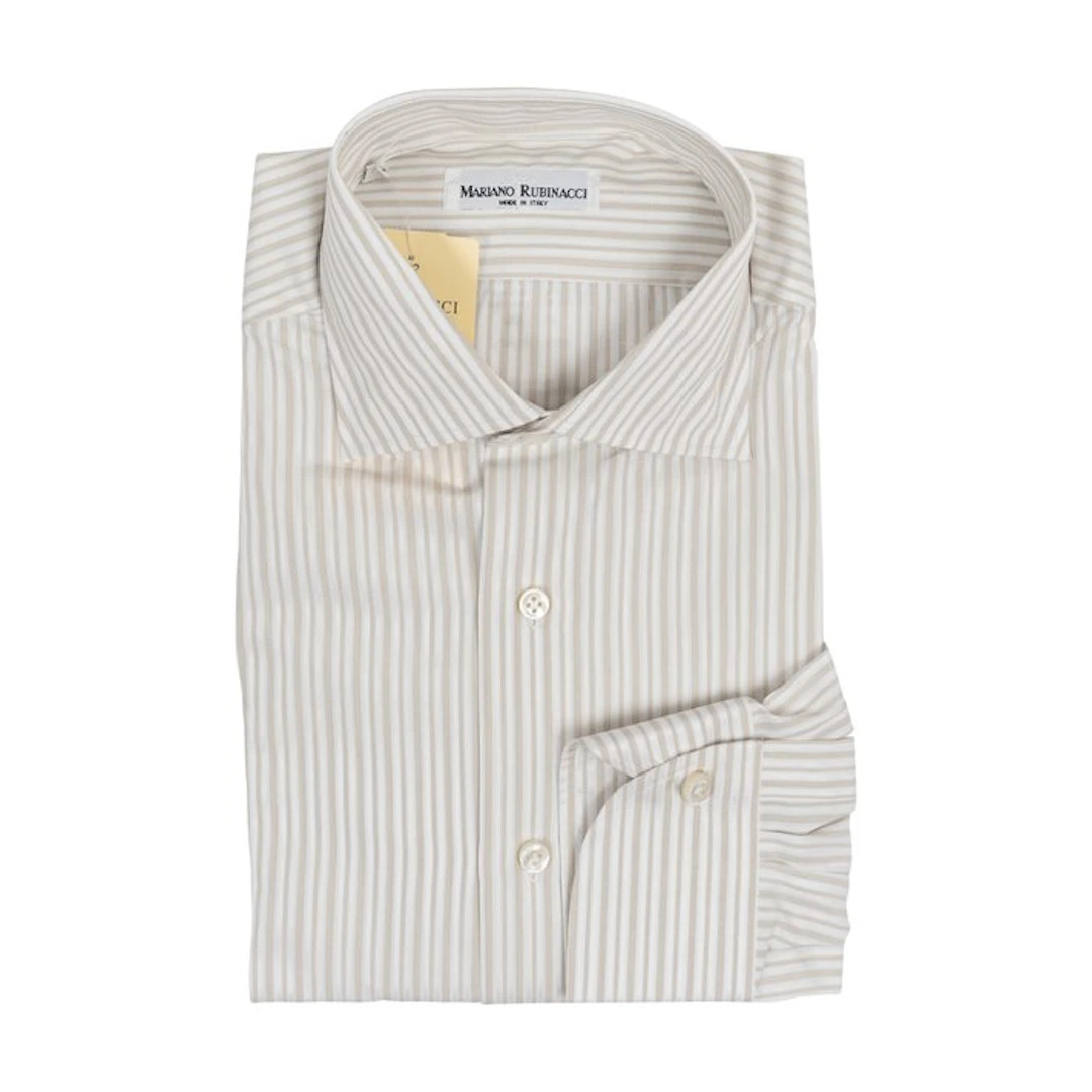 RUBINACCI NAPOLI - Size 18.5 - 46 - Shirt Beige Striped...