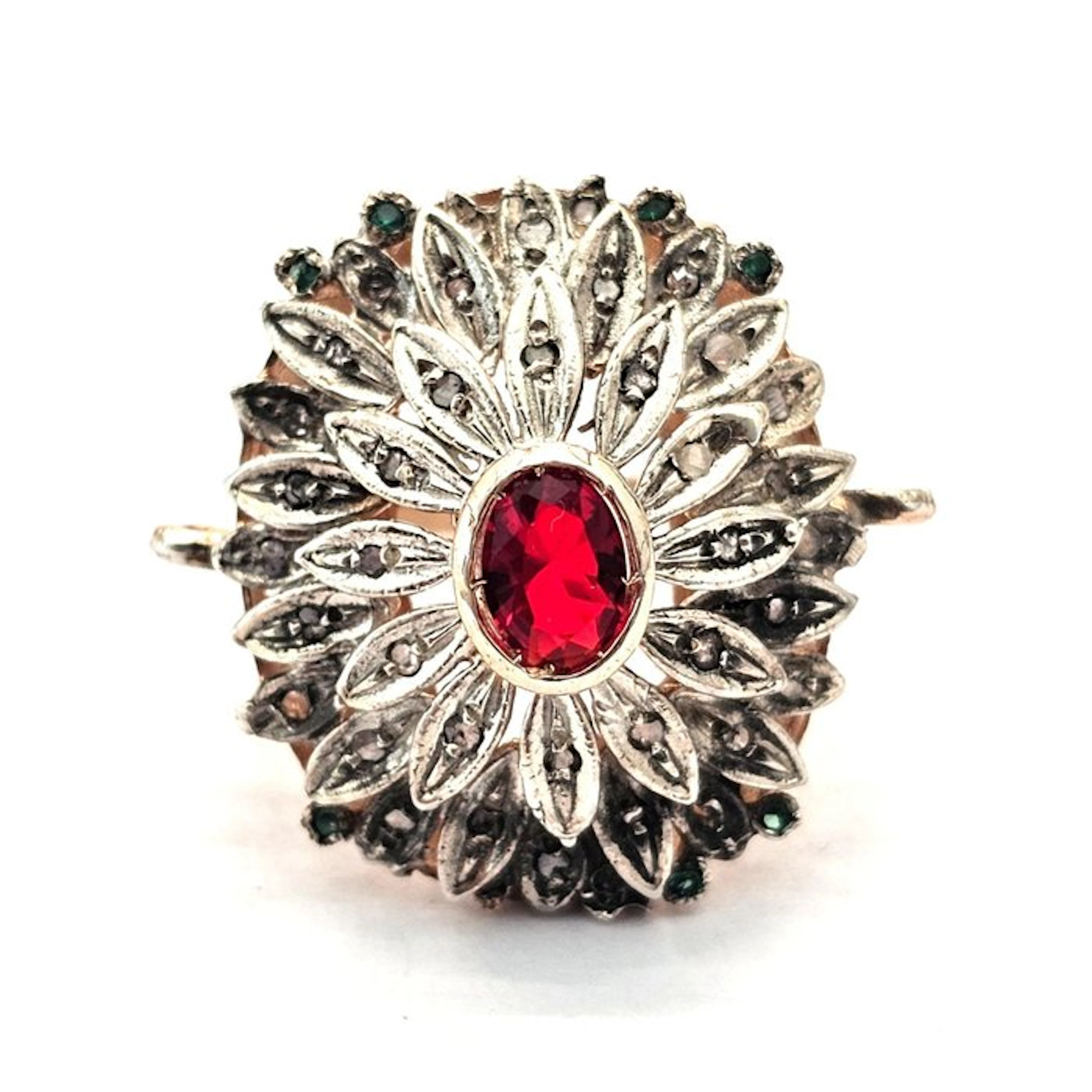 No reserve price - Ring - 9 kt. Rose gold, Silver Spinel - Diamond