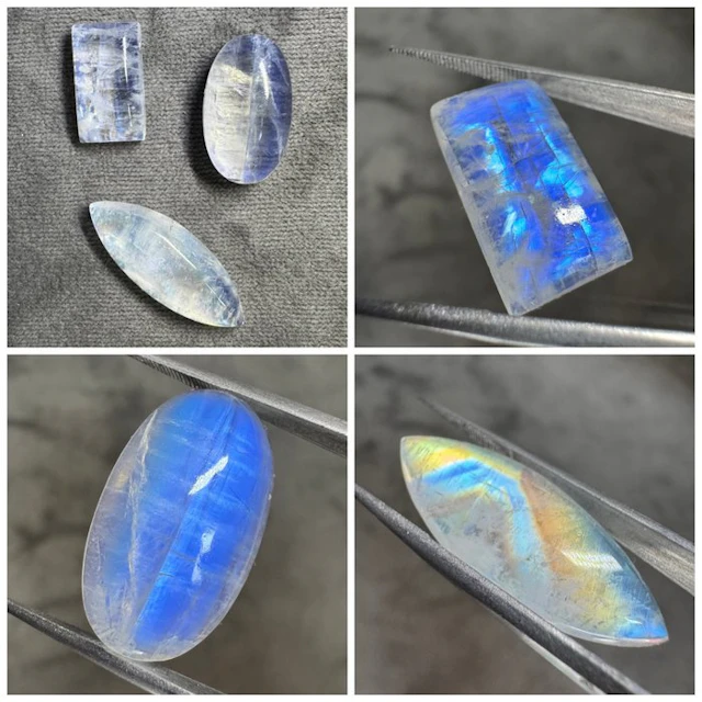 Set of 3 Moonstone Cabochons - 34.94 carats Cabochon- 6.99 g