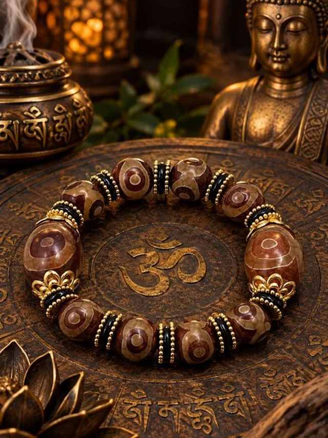 Tibetan Bracelet with Tiger-Tooth Dzi - Supreme Protection - Bracelet