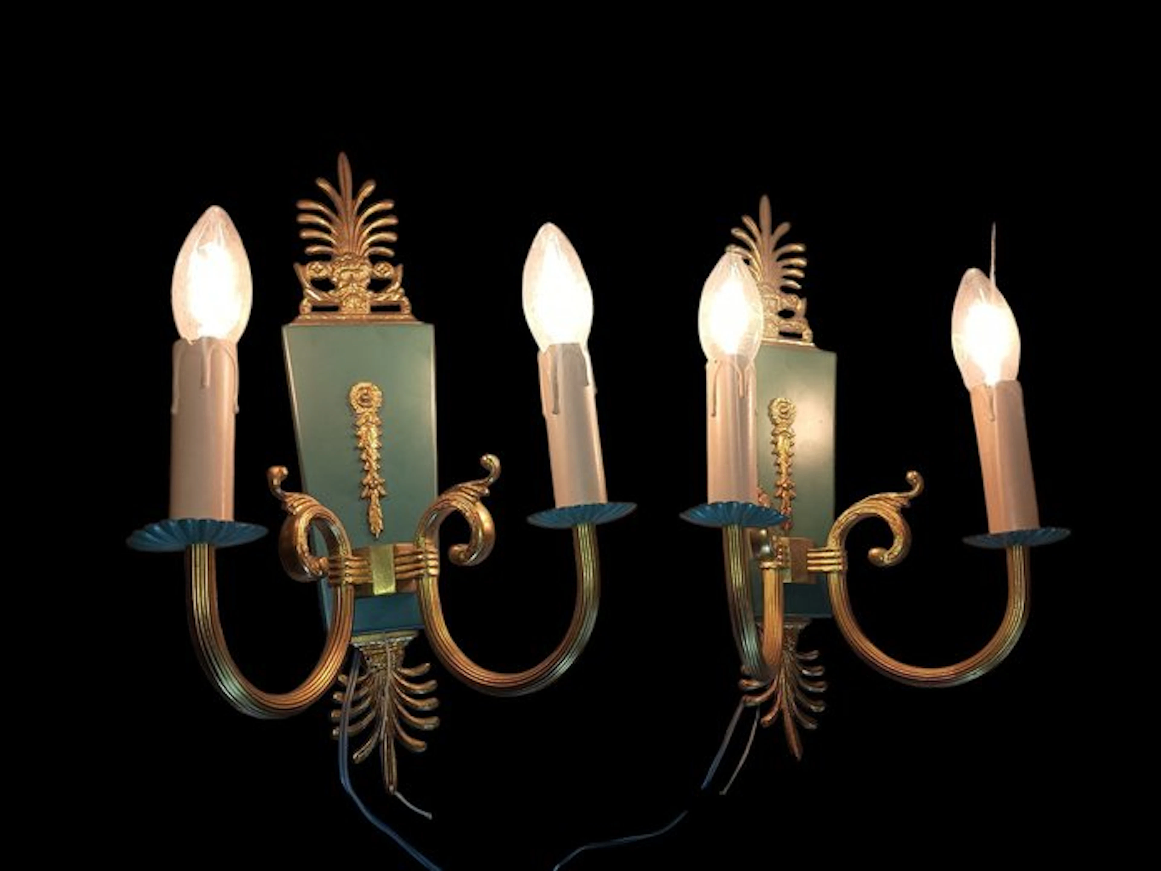 Wall lamp (2) - Gilt brass, Brass, Bronze - Classic Empire wall lamp
