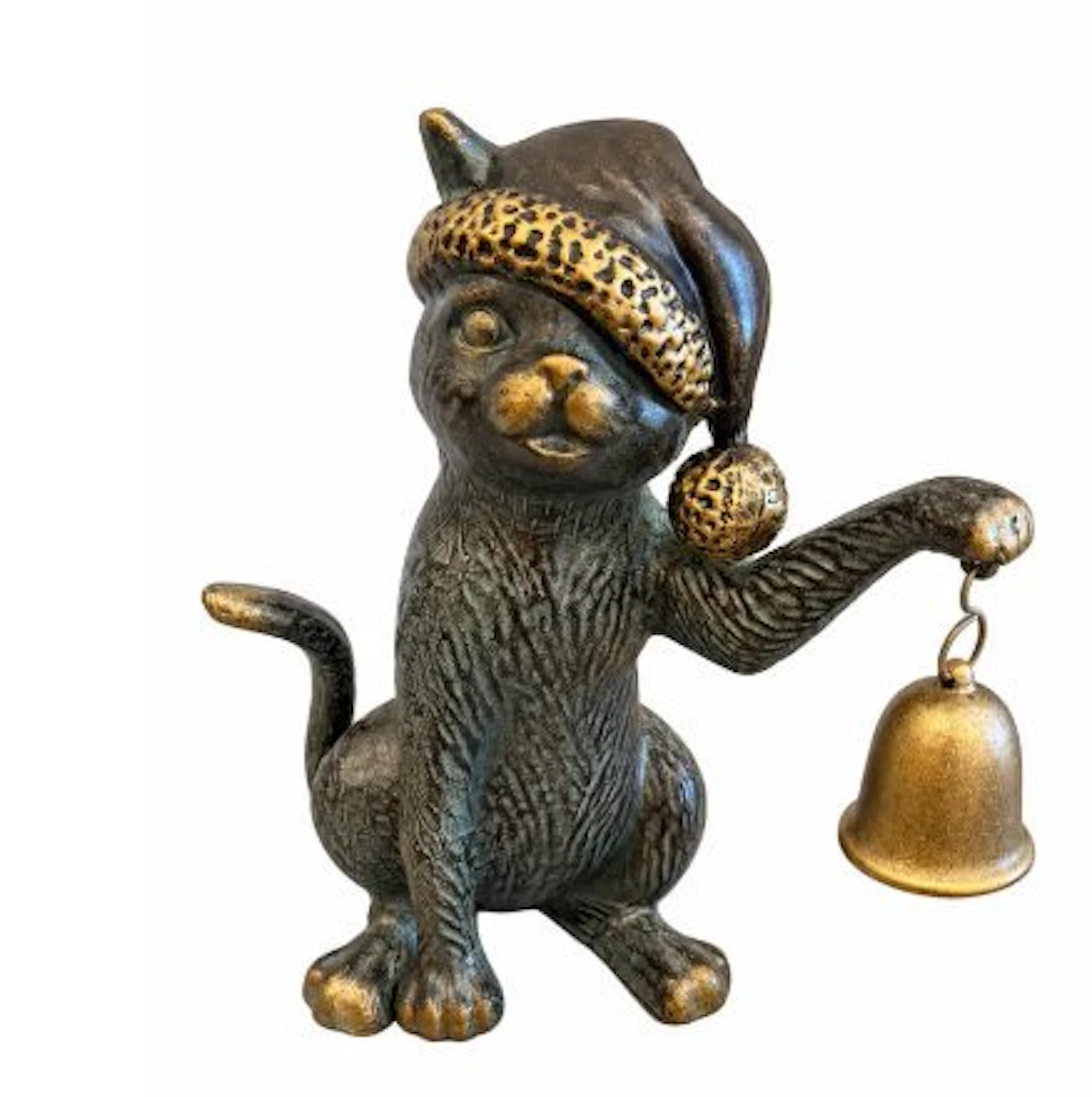 Sculpture, Christmas Cat with bell and lantern - 39 cm - Aluminium