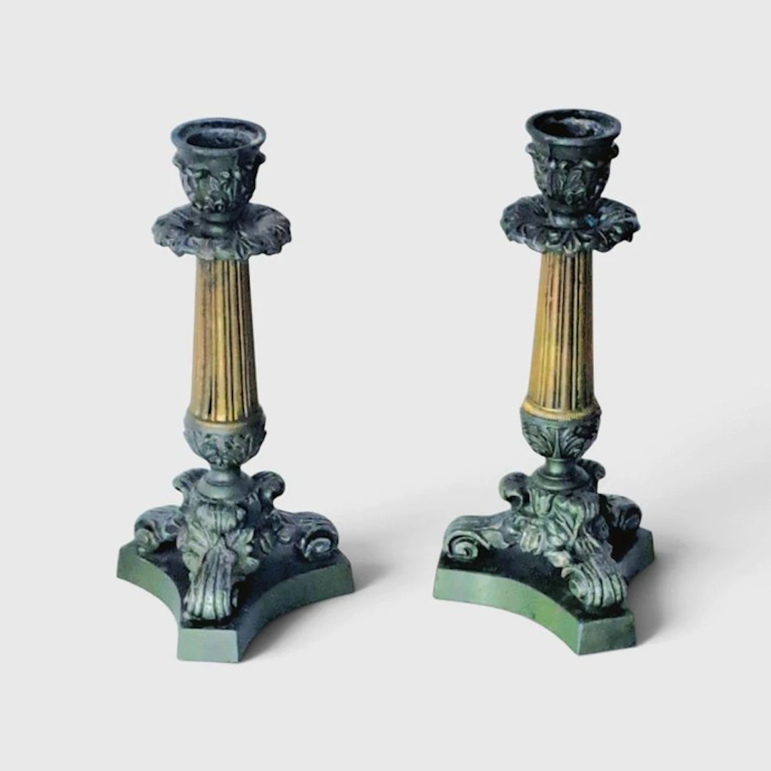 Candleholder (2) - Bronze, Copper - neoclassical candlesticks