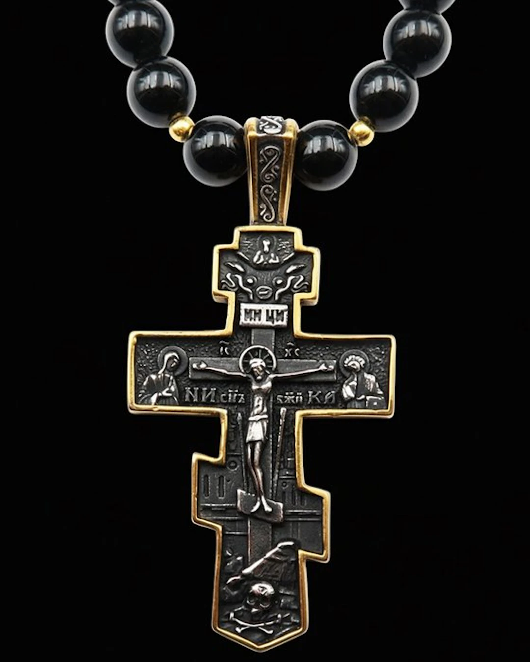 Christian Cross Necklace "Save and Protect" – Obsidian –...