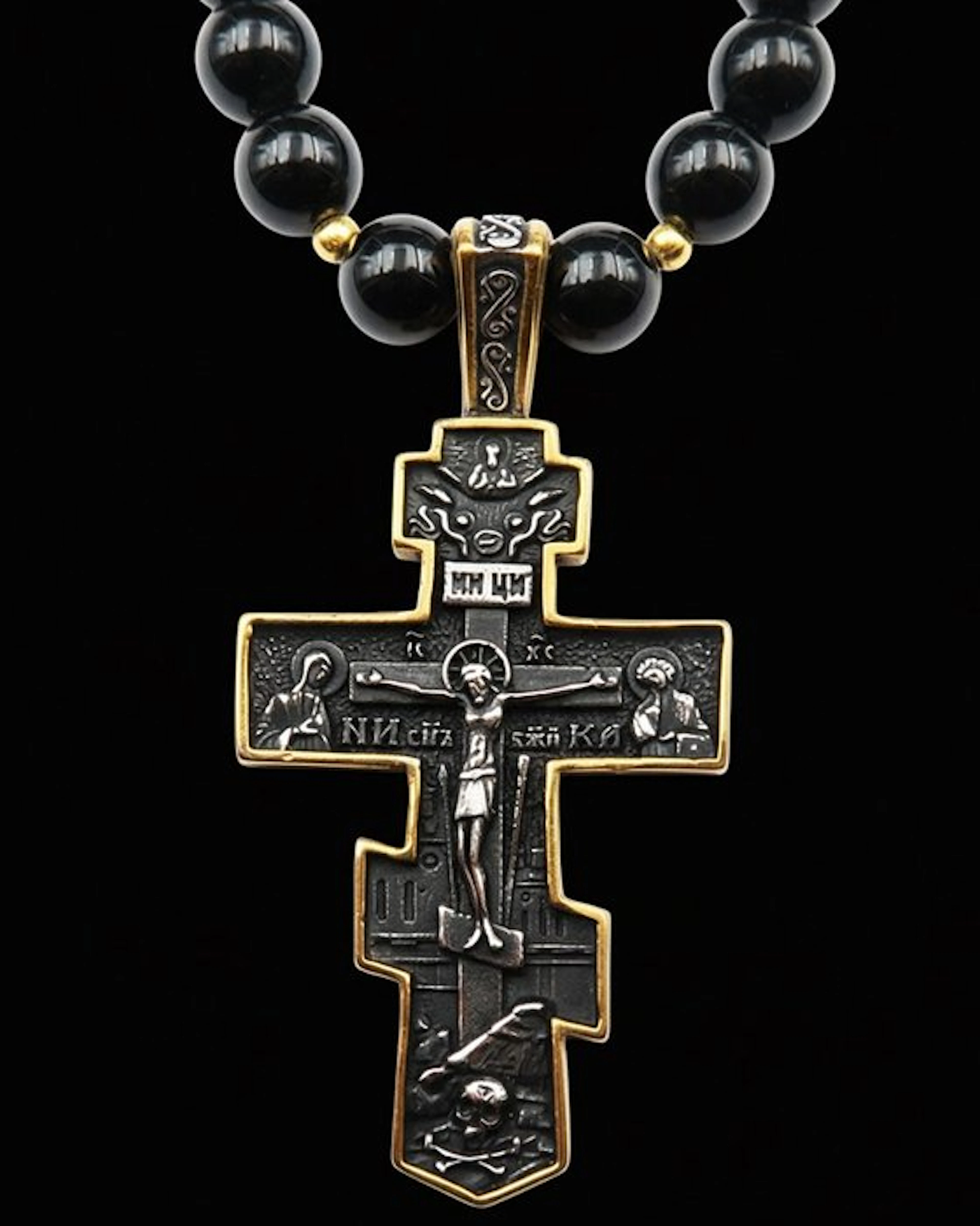 Christian Cross Necklace "Save and Protect" – Obsidian –...