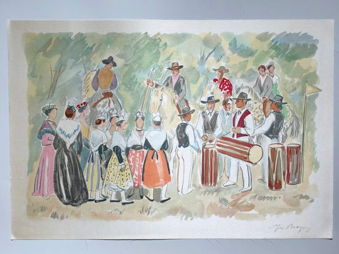 Yves Brayer (1907-1990) - La fête folklorique (Rare exemplaire sur soie)