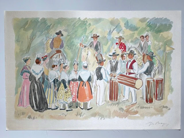 Yves Brayer (1907-1990) - La fête folklorique (Rare exemplaire sur soie)