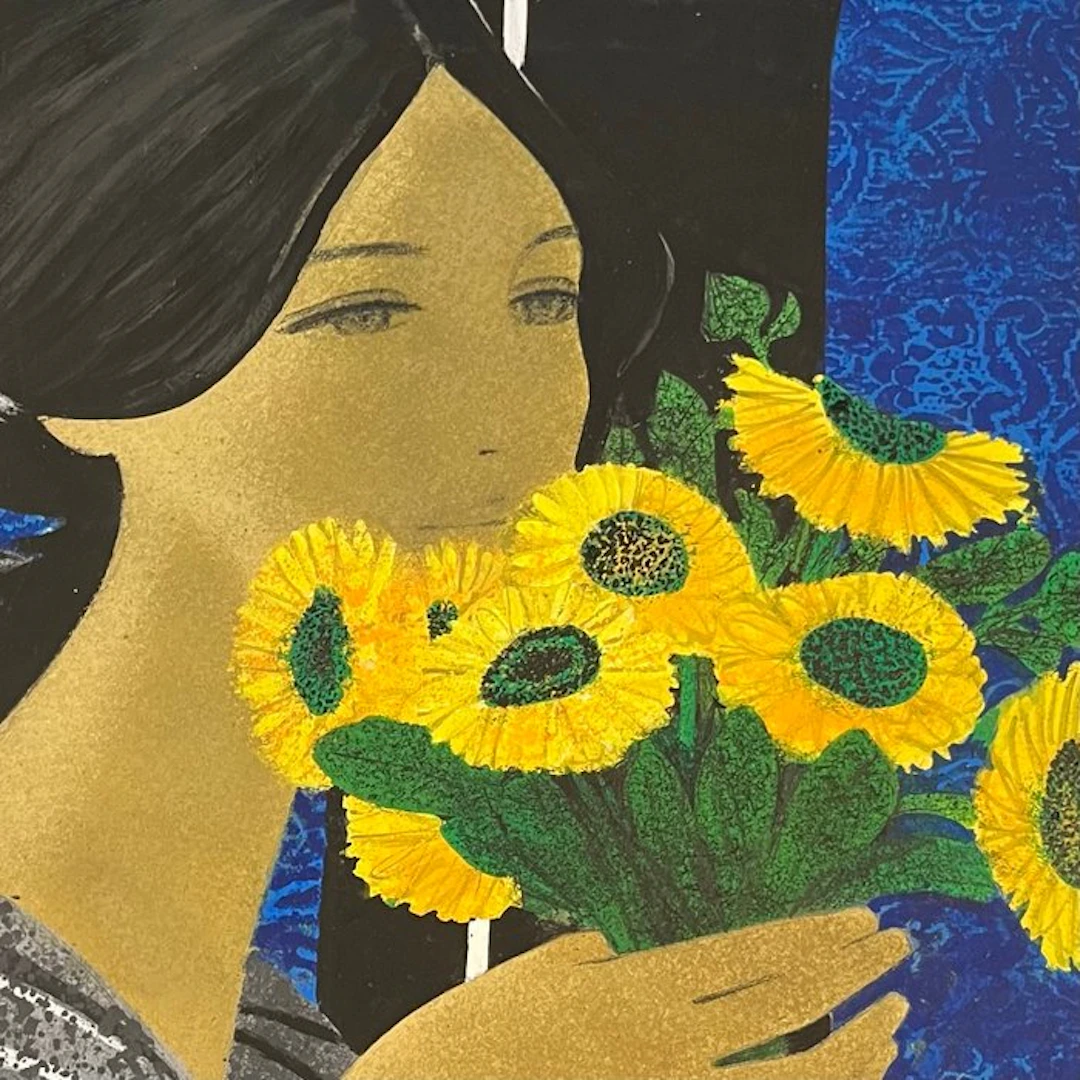 Yves Gannes (1931-2019) - Portrait de Femme au bouquet de...