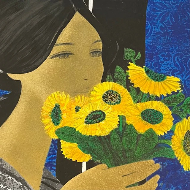Yves Gannes (1931-2019) - Portrait de Femme au bouquet de...