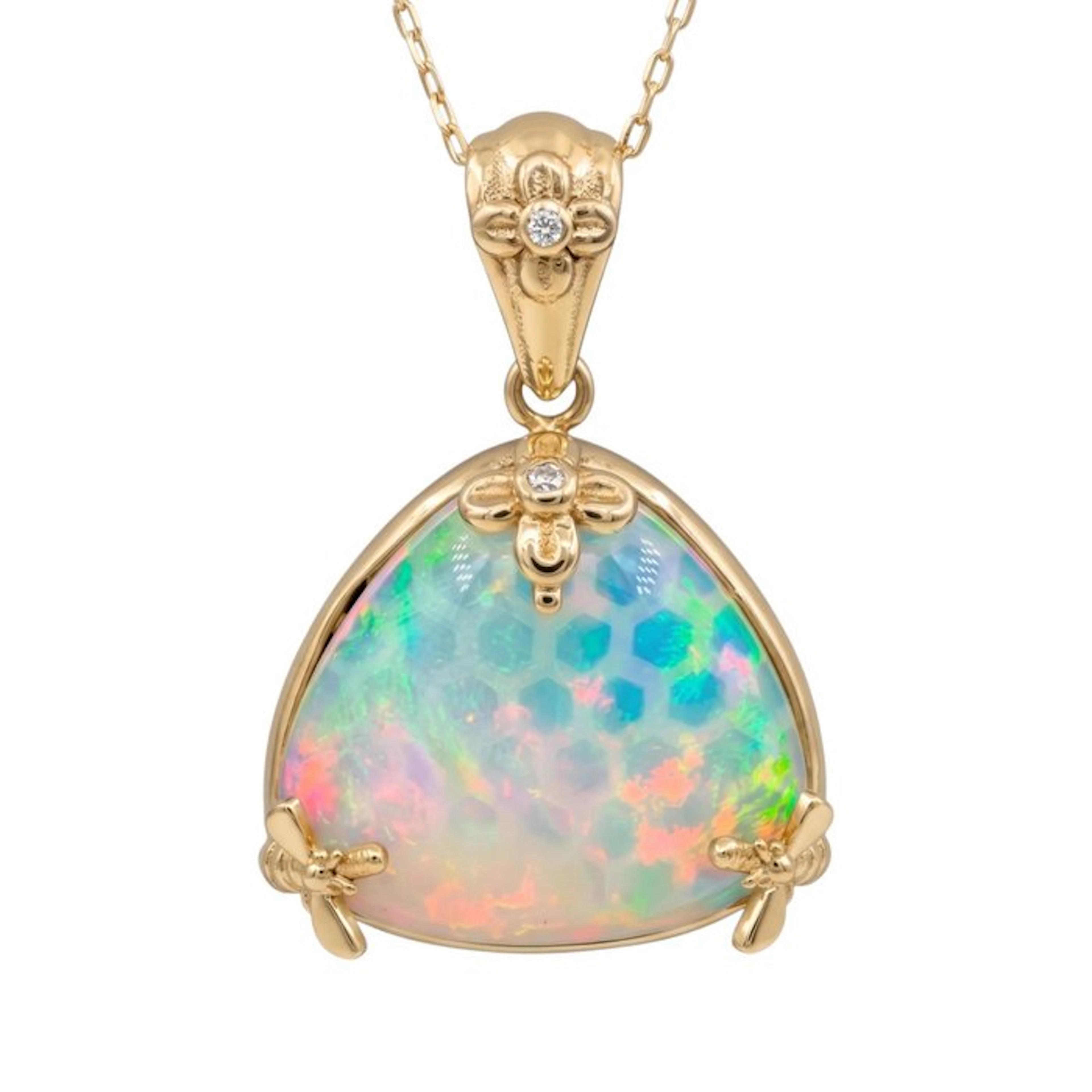 No reserve price - Necklace - 14 kt. Yellow gold - 4.30ct. tw. Opal - Diamond