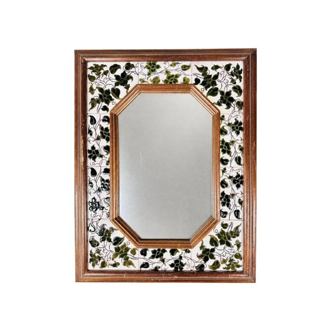 Mirror- Spanish Wood and Hand-Decorated Ceramic Tile Mirror - Wood