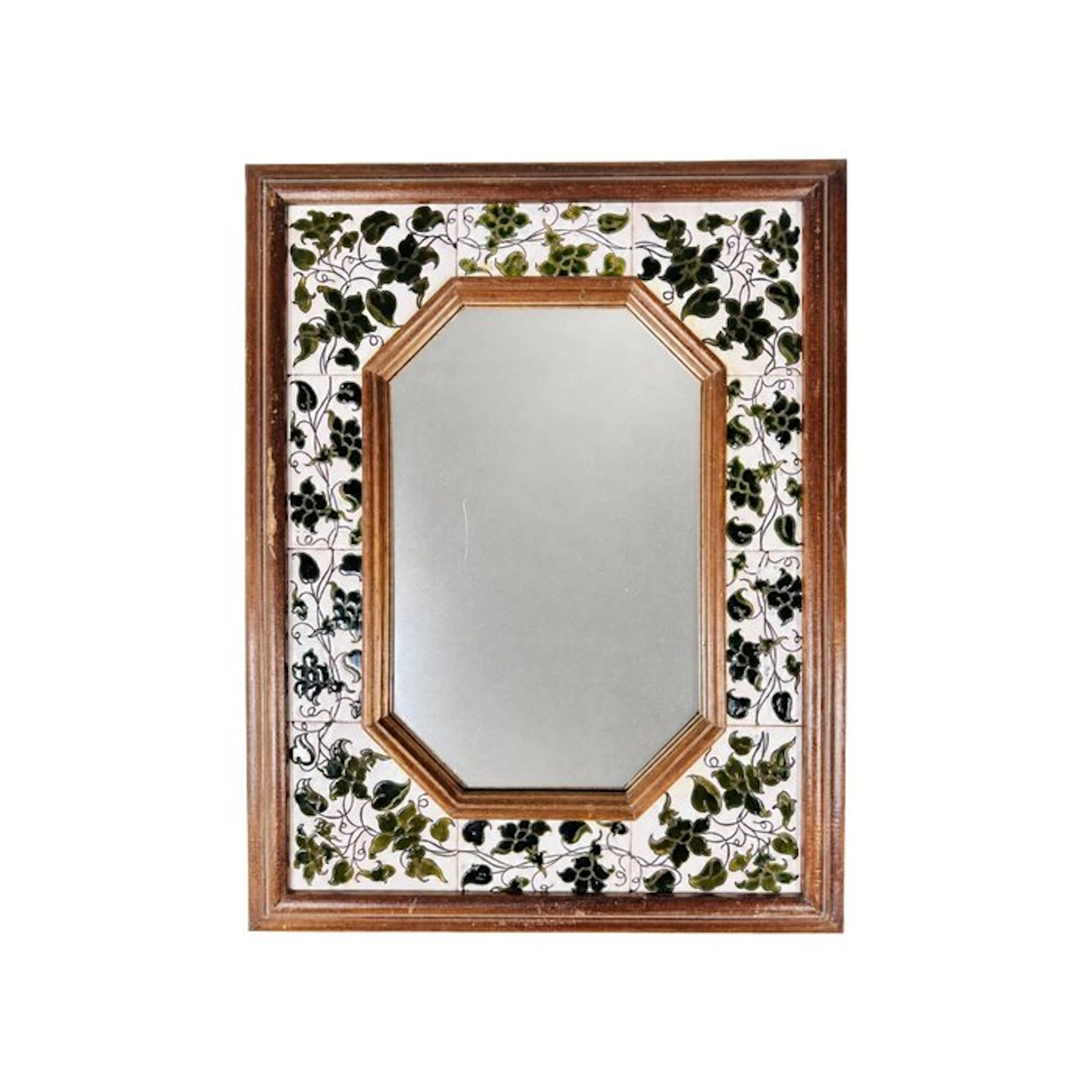 Mirror- Spanish Wood and Hand-Decorated Ceramic Tile Mirror - Wood