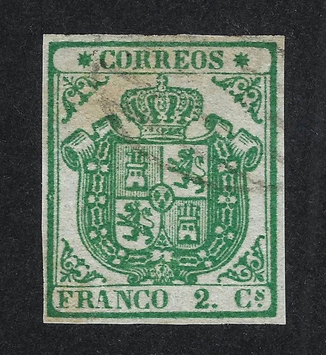 Spain 1854 - Escudo de España 2 cuartos verde - Certificado CEM - Edifil Nº 32