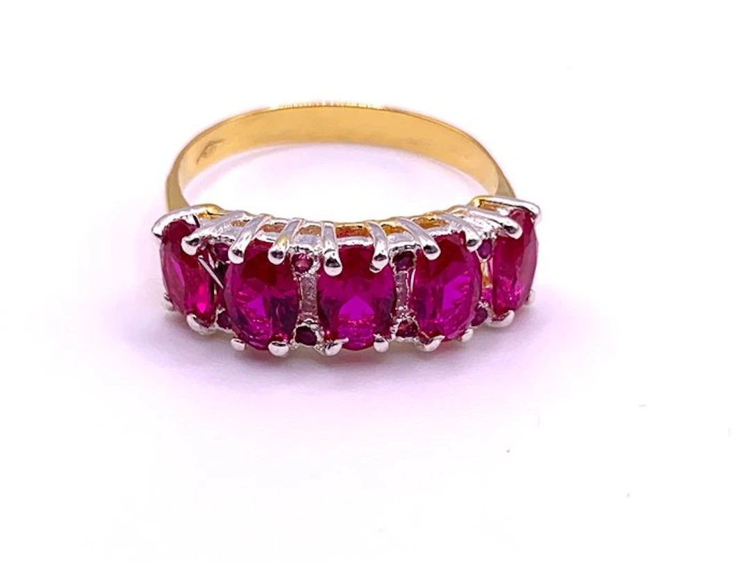 No reserve price - Eternity ring - 9 kt. Yellow gold, Silver Ruby - Ruby