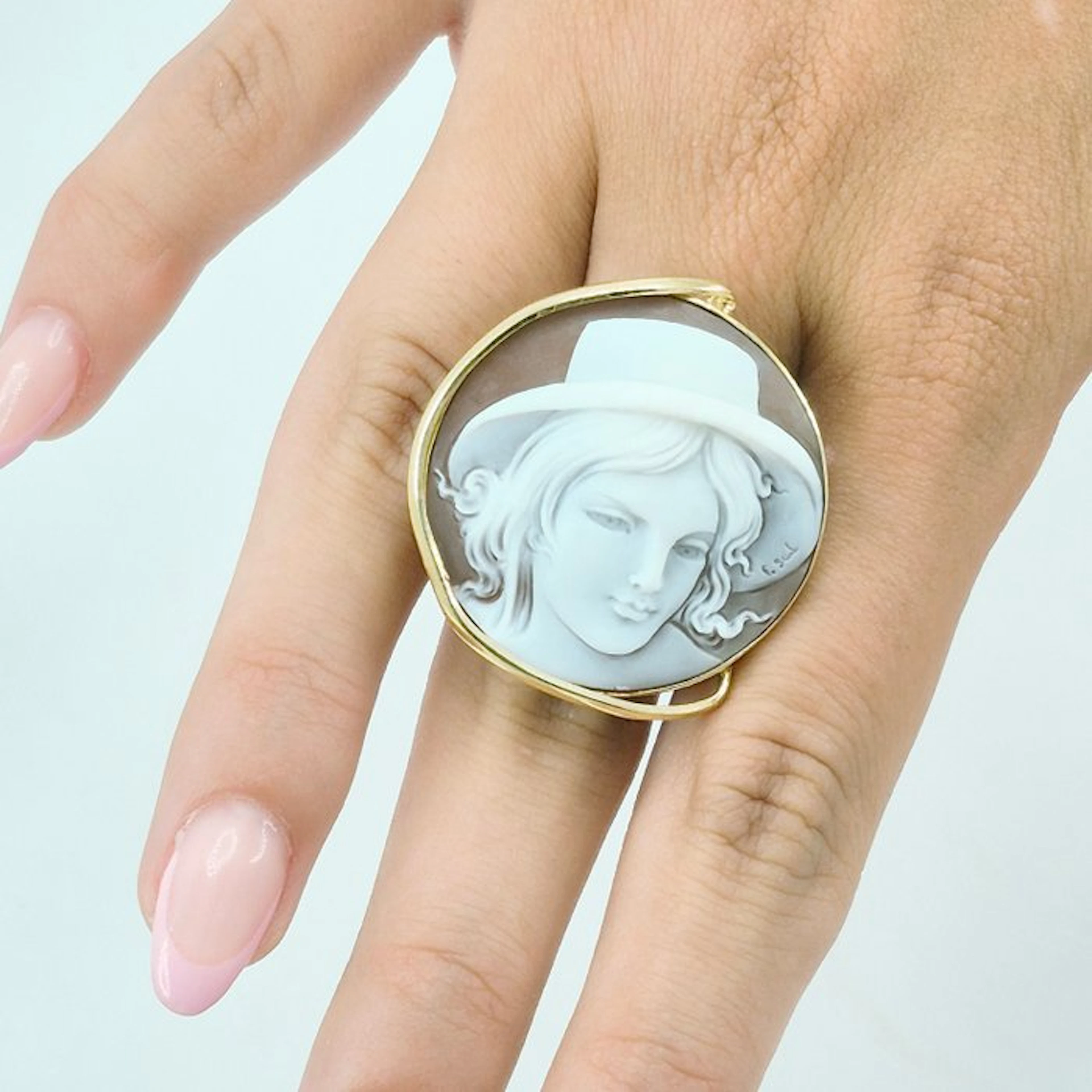 Silver, Gold-plated - Ring - Hand-engraved cameo