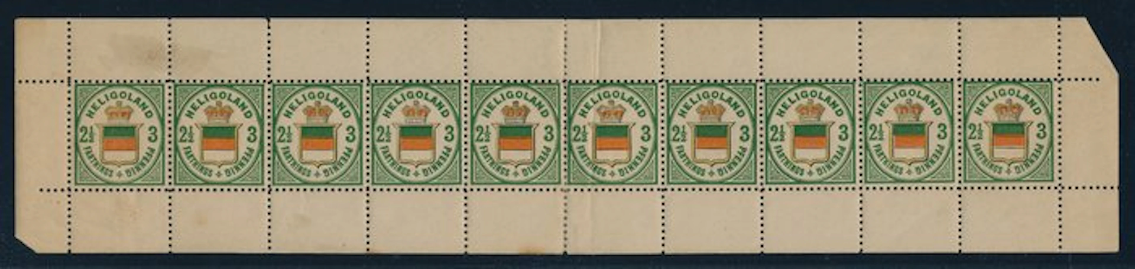 Heligoland 1876 - Complete sheet of 10 with attached blank fields