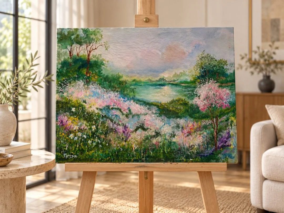 Fatima Anjum - Floral Breeze Oils on Canvas Impressionistic Lanscape