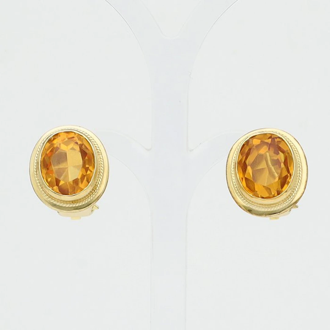 Earrings - 14 kt. Yellow gold Sapphire padparadscha