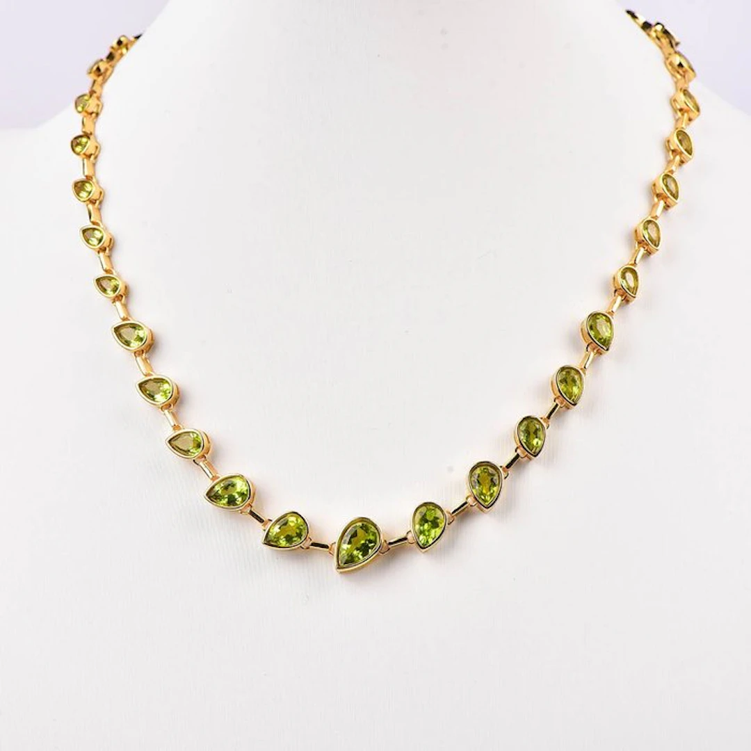 No reserve price - Necklace Silver - Peridot - Certified