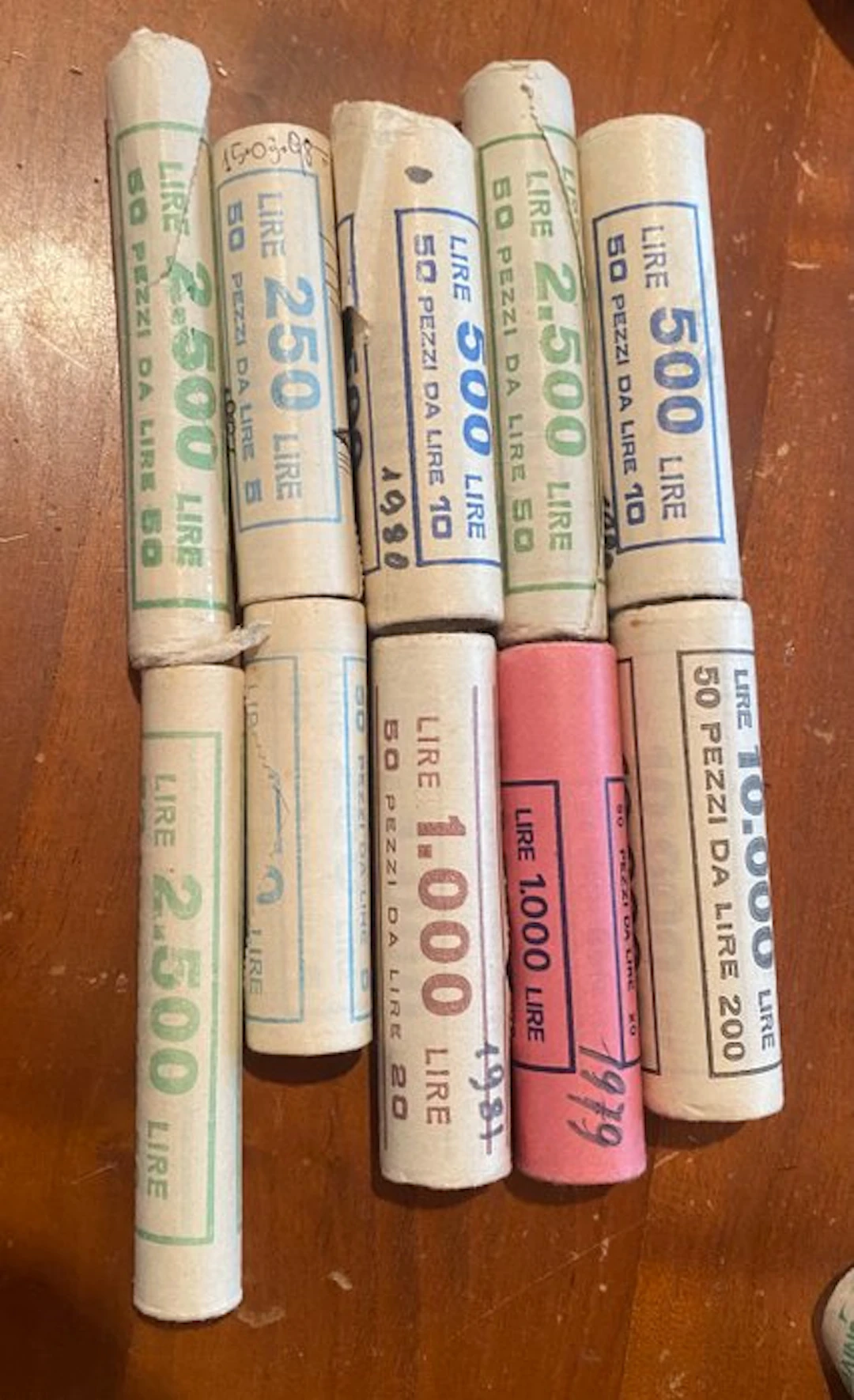 Italy. Lotto di 10 rotolini 5/10/20/50/200 Lire (No reserve price)