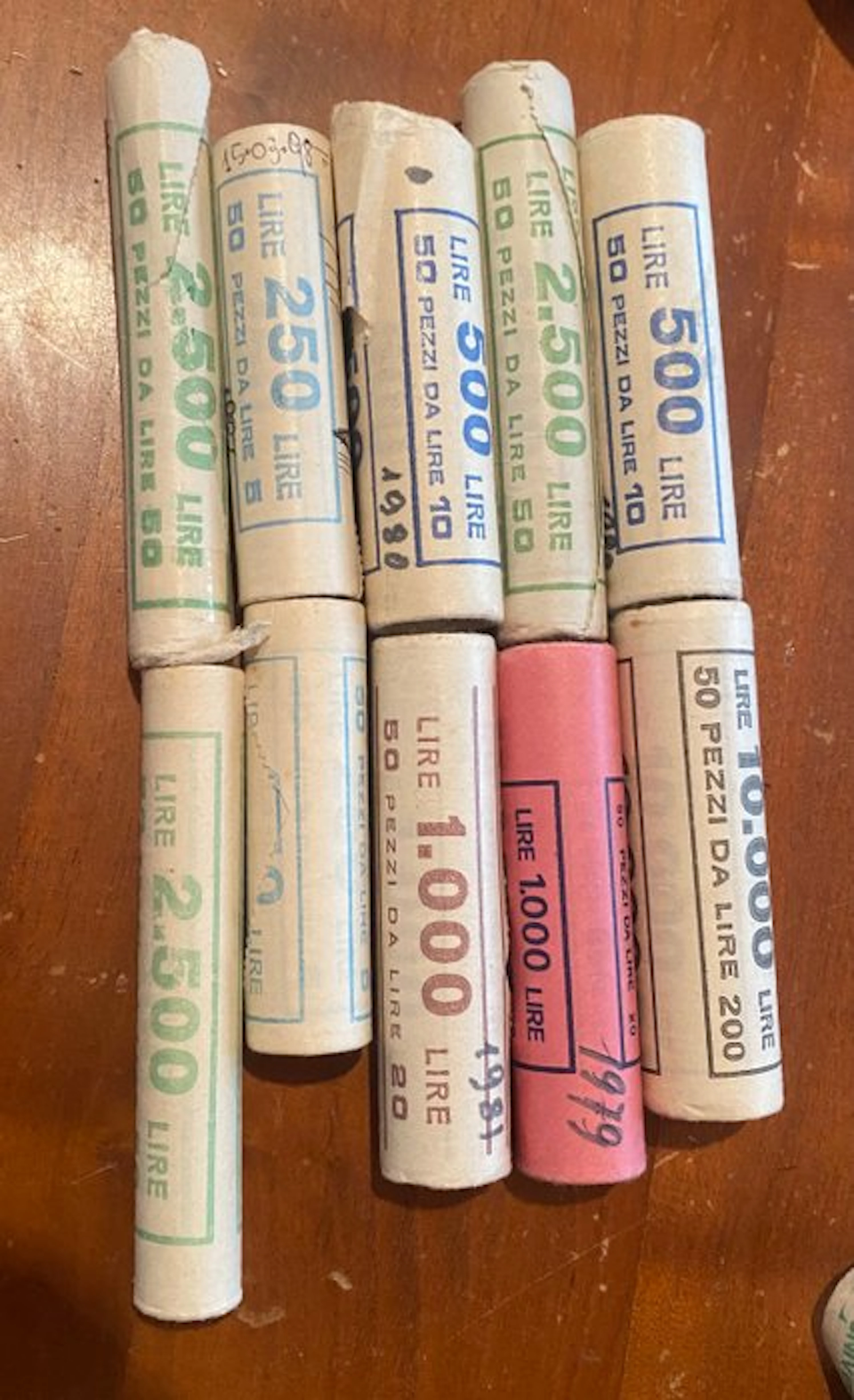 Italy. Lotto di 10 rotolini 5/10/20/50/200 Lire (No reserve price)