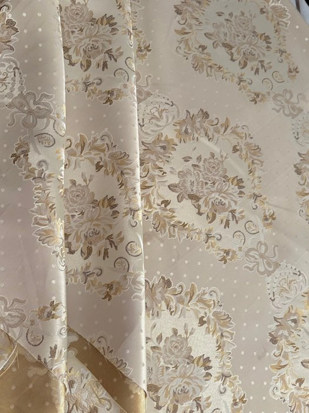 San Leucio damask fabric in cornflower powder champagne...