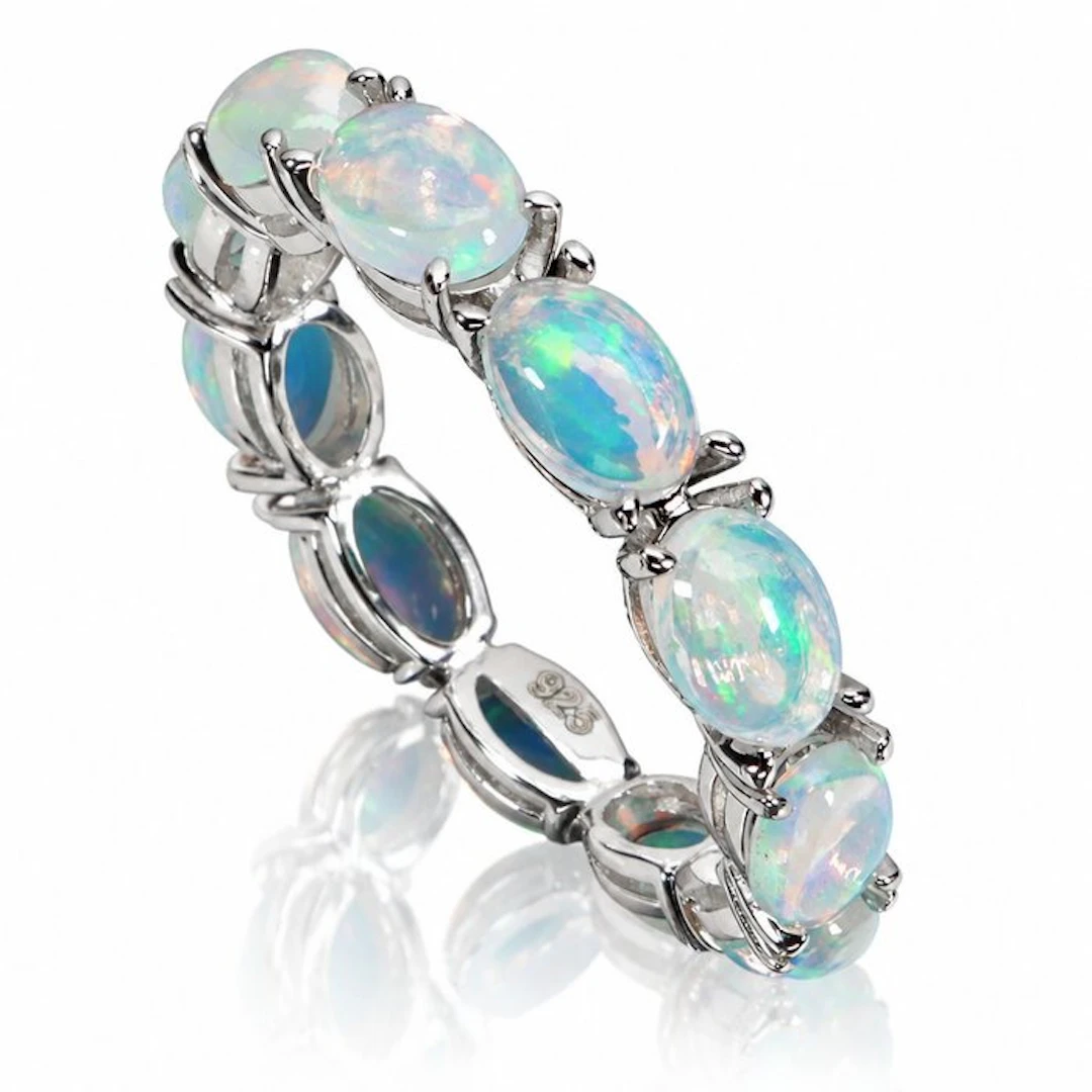 925 silver, iridescent opals, eternity ring - Ring