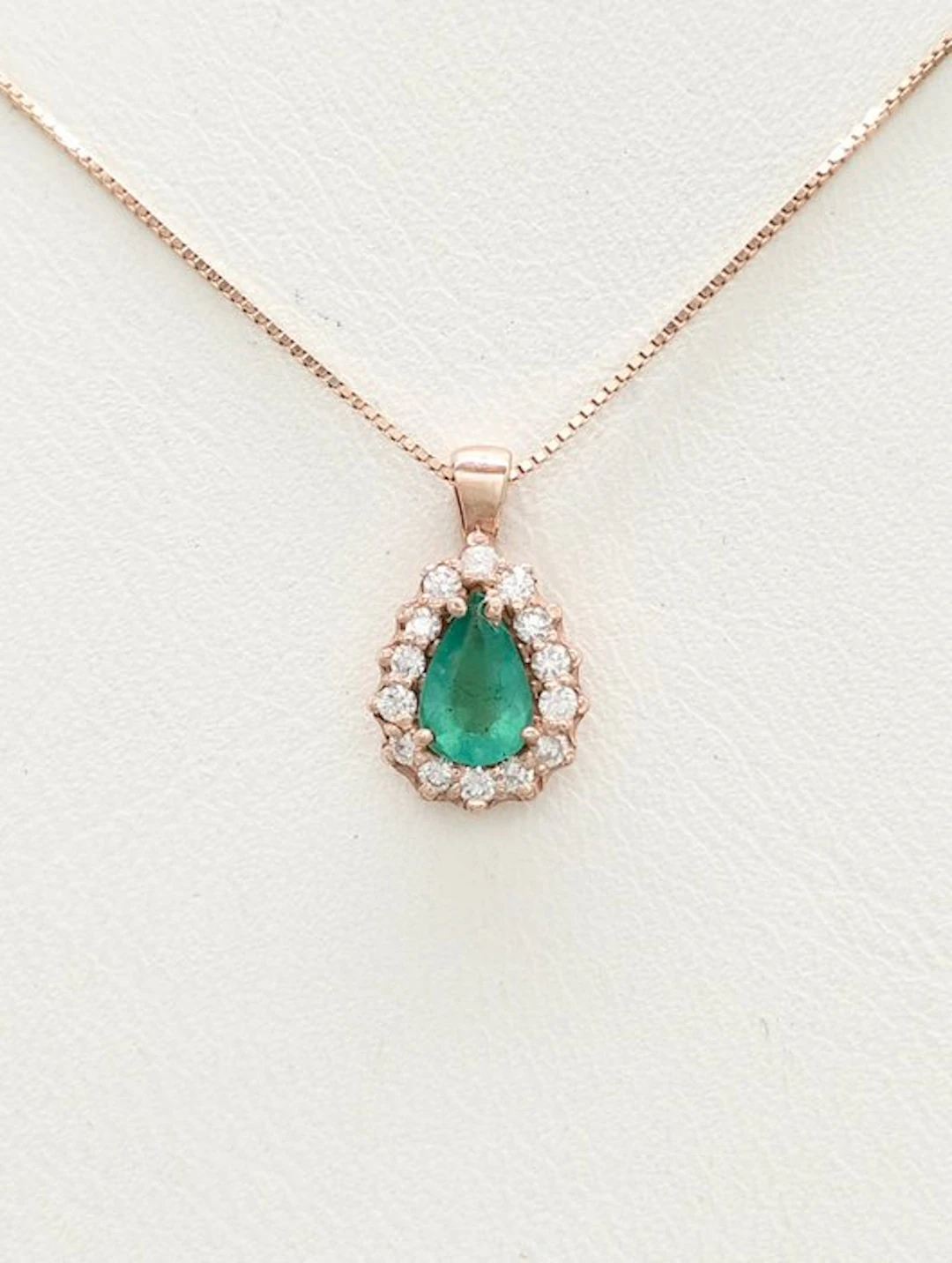 No reserve price - Necklace - 14 kt. Rose gold Emerald - Diamond