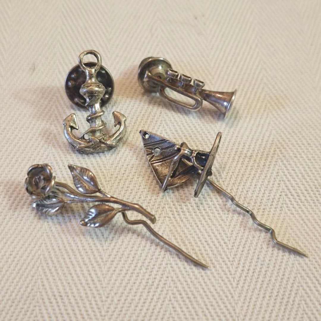 Sculpture, Set di 4 spille da giacca - 4,5 cm - .800 silver