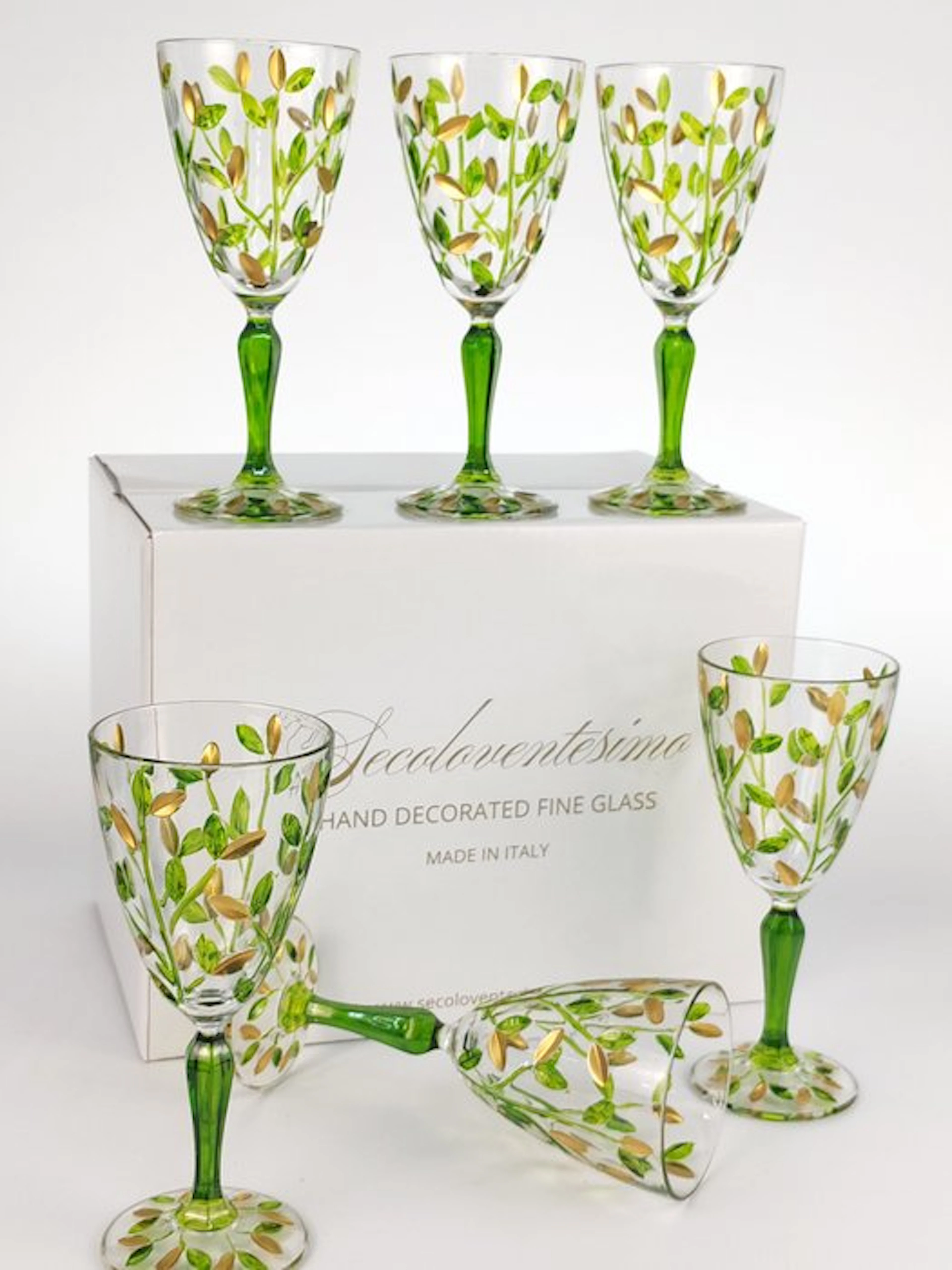 Secoloventesimo - Chalice (6) - Leaves green golden chalice - Enamel