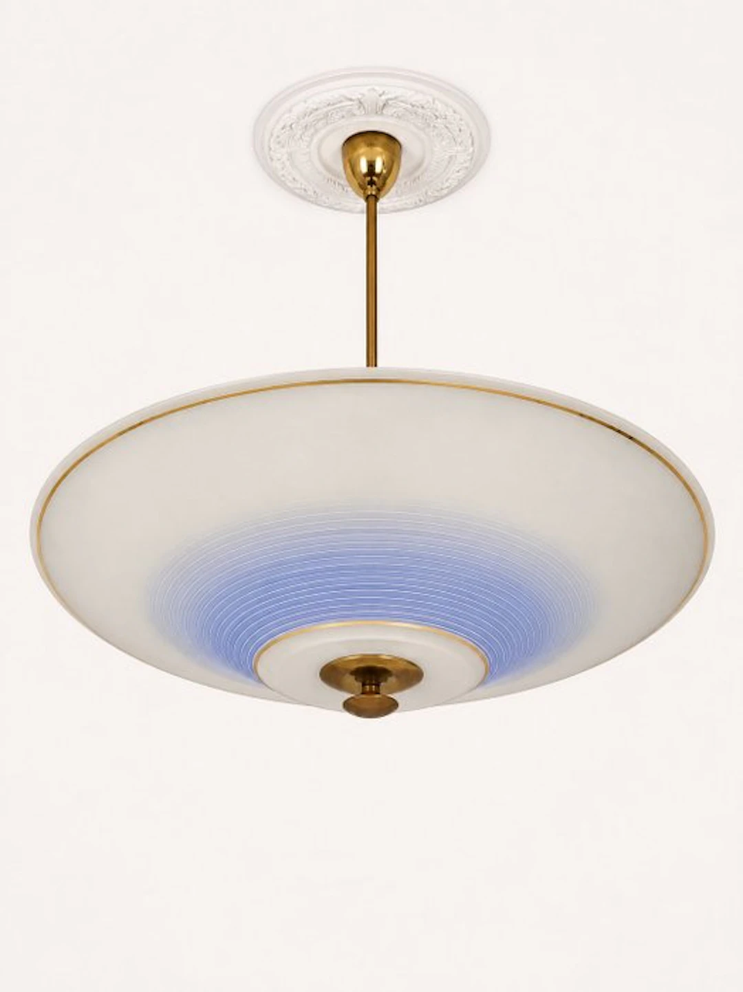 Ceiling lamp - Lacquered brass, Opaline glass - Pendant lamp / ceiling lamp