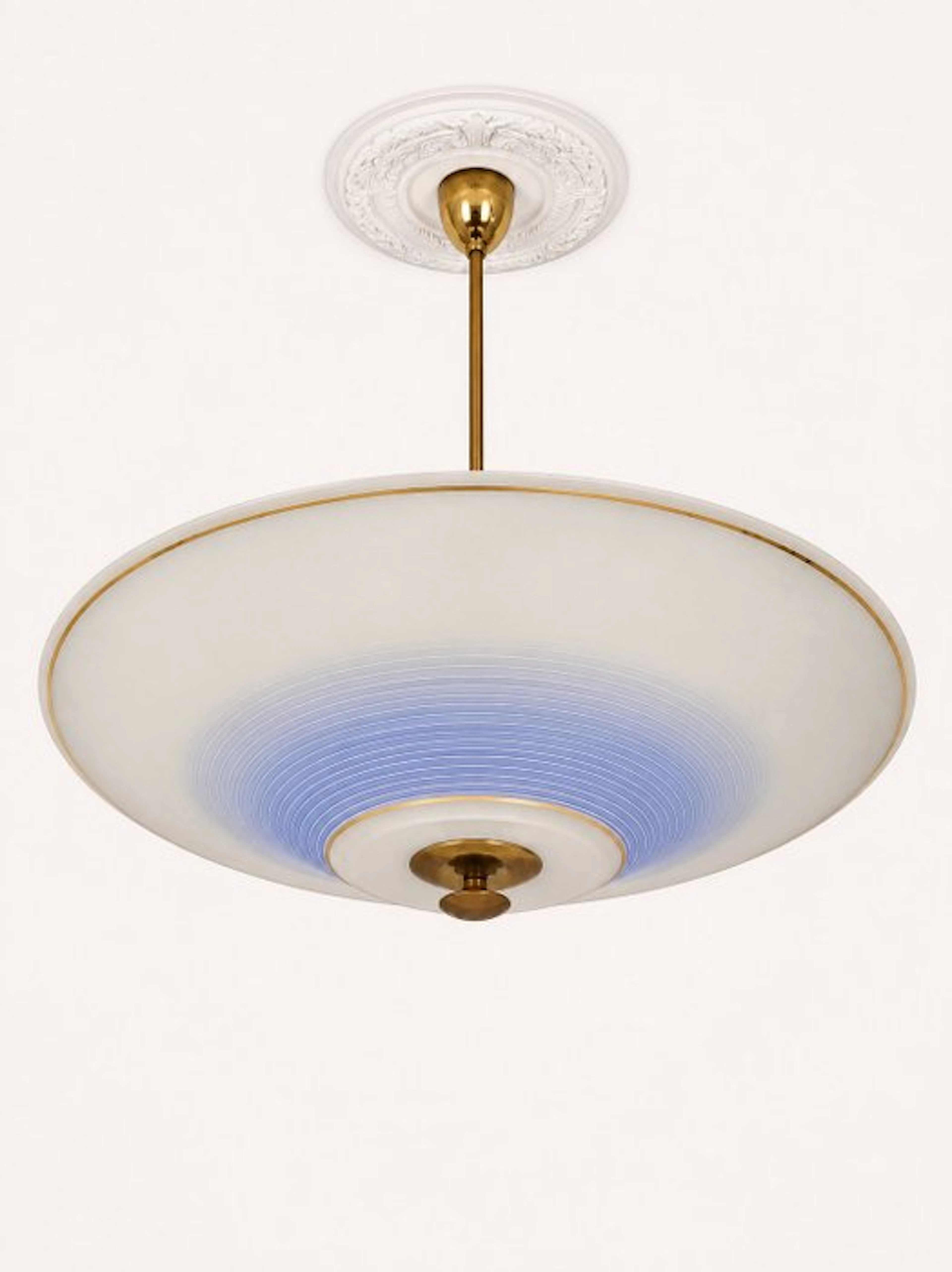 Ceiling lamp - Lacquered brass, Opaline glass - Pendant lamp / ceiling lamp