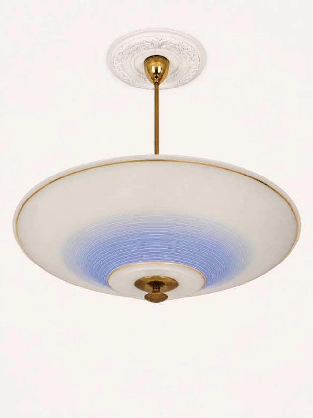 Ceiling lamp - Lacquered brass, Opaline glass - Pendant lamp / ceiling lamp