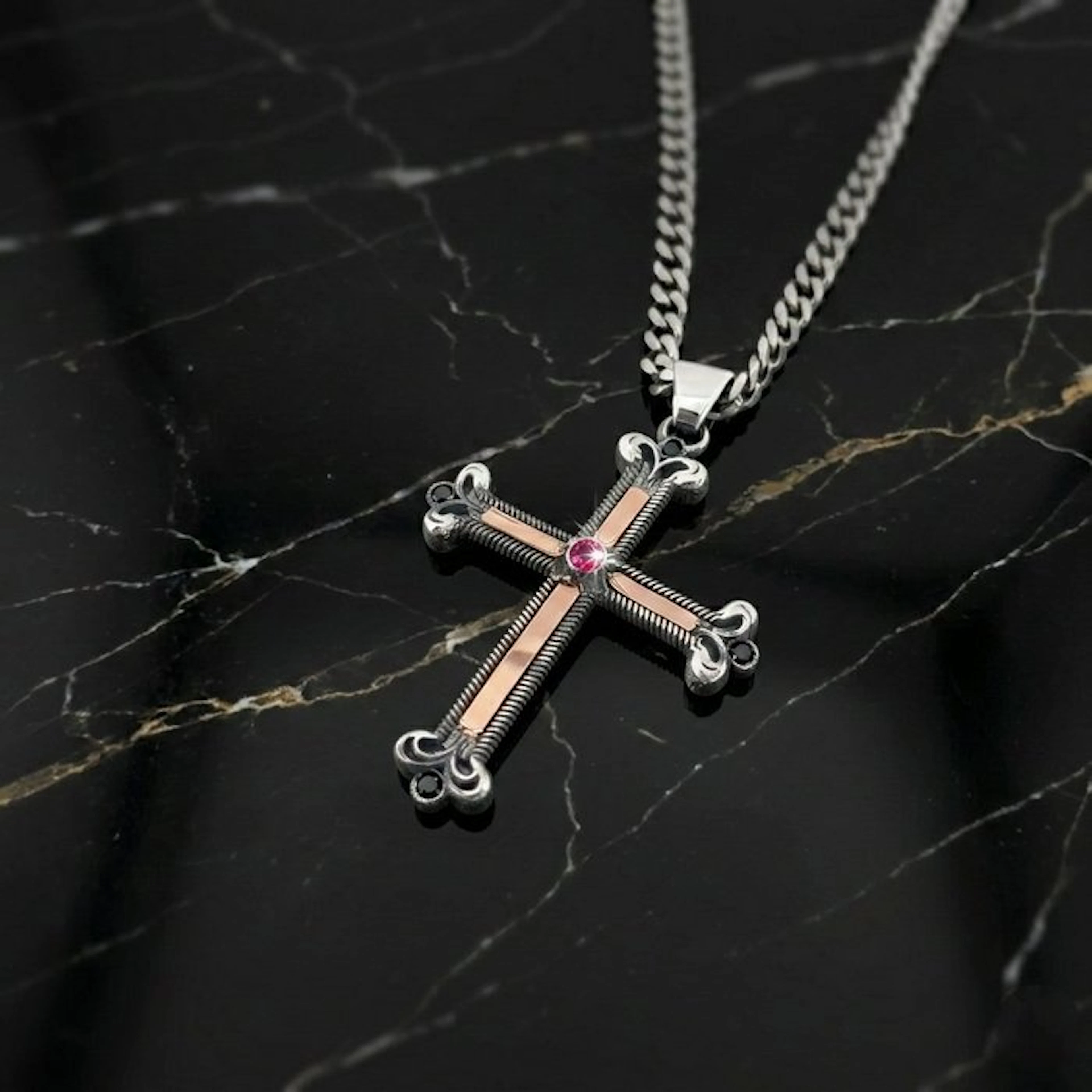 Ruby - 18 kt. - Silver, Rose gold - Necklace - Italian Manufacturing